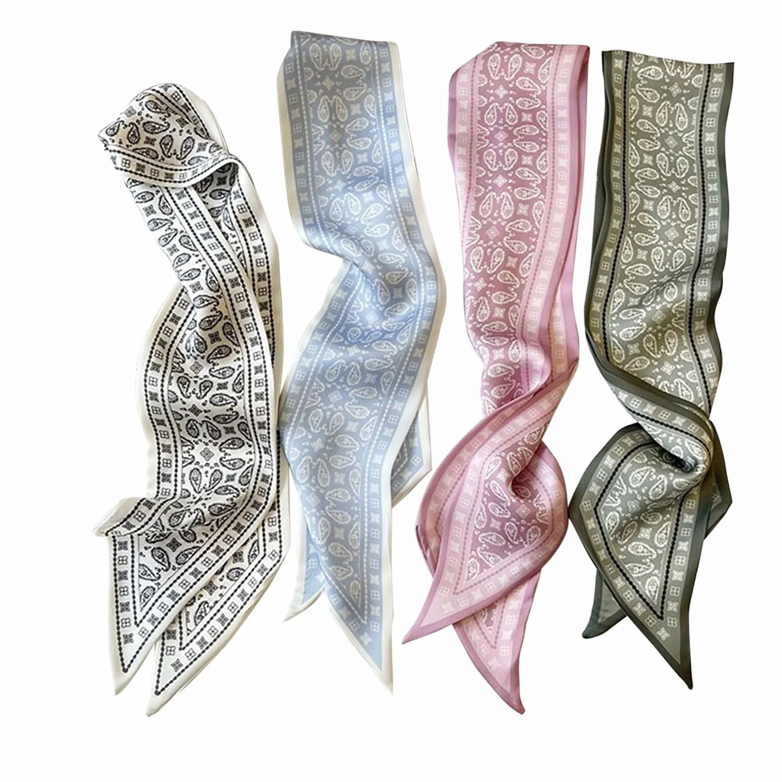 4 szt. szalik damski, bandana do włosów dla kobiet, satynowa chustka, chusta na głowę, wiązanie szyi lub głowy, stylowe akcesoria modowe, styl boho, prezenty dla kobiet (89 x 6 cm)