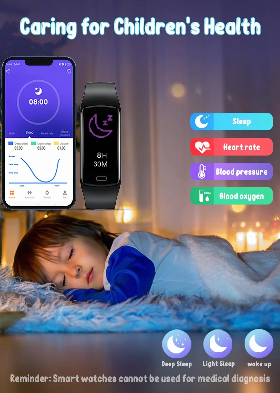 Inteligentny zegarek Dziecko Smartwatch Fitness: Bransoletka Aktywność Dziewczyna Inteligentny Zegarek Chłopiec Wodoodporny IP67 Ekran Dotykowy Sportowy Tracker z Monitor Uśpienia Kalorie Krokomierz