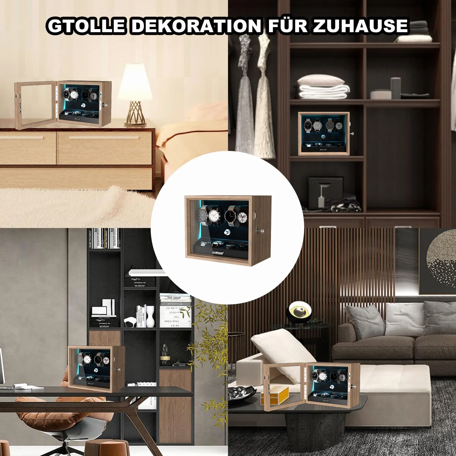 XTELARY Automatyczny Stojak na 4 Zegarki z 4 Dodatkowymi Przegródkami, Pudełko Automatyczne Mechaniczne Classic Watch Winder