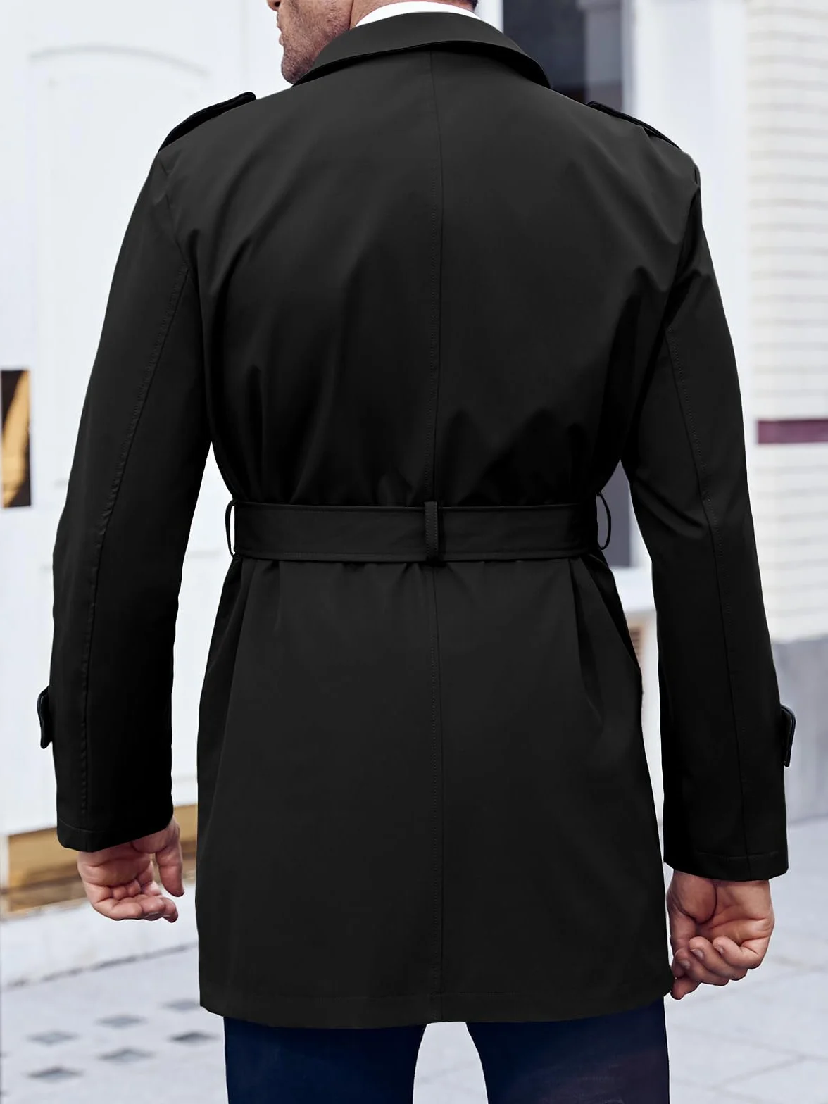 Runcati Męski trencz, slim fit, dwurzędowy, średniej długości, klasyczny biznesowy, casualowy, jesienny, wiatroszczelny płaszcz