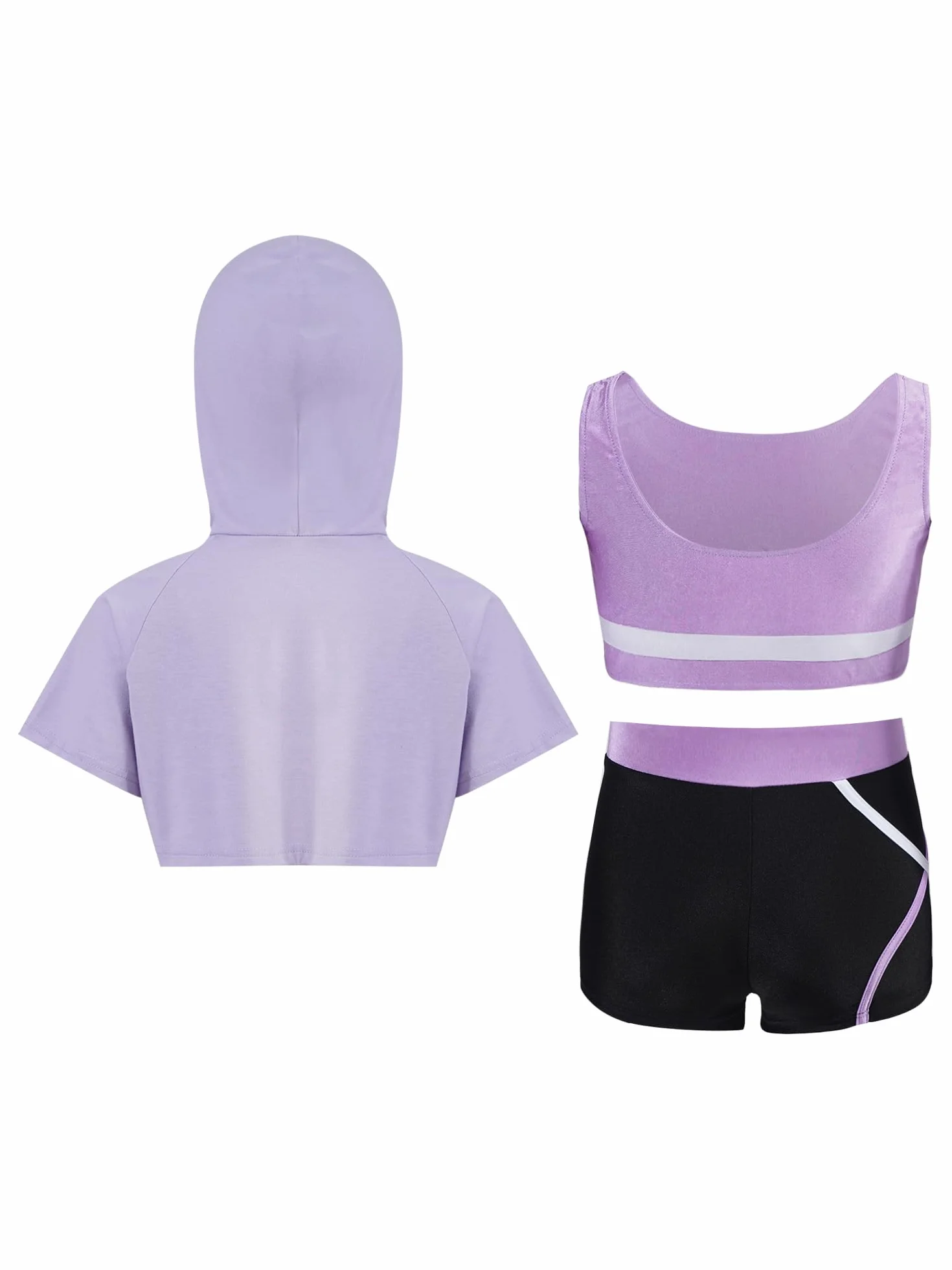 Dres treningowy dla dziewczynek, zestaw sportowy, z krótkim rękawem, bluza z kapturem, krótki rękaw, szorty dla dziewcząt, na lato, do tańca, treningu, biegania