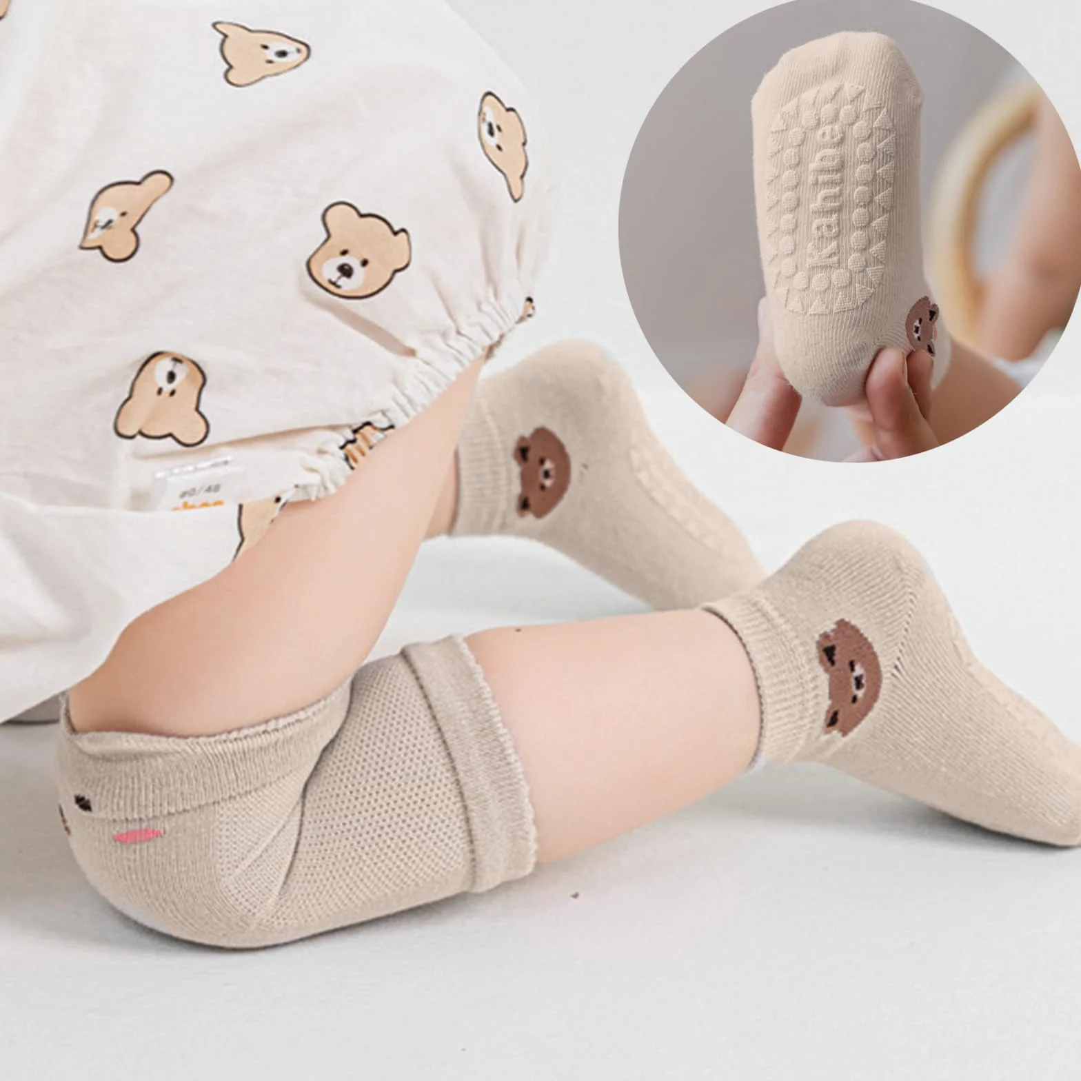 Nakolanniki Gateo Bebe, 3 pary skarpetki antypoślizgowe i nakolanniki dla niemowląt antypoślizgowe dla małych dzieci nakolanniki dla dzieci Baby Babe Gateo Unisex Ochraniacz na kolano antypoślizgowe