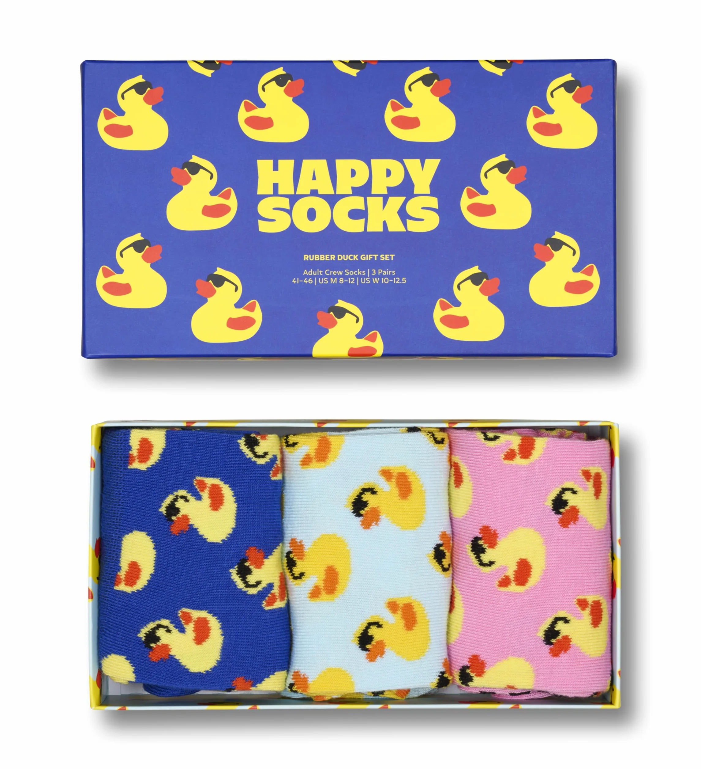Happy Socks 3-pak gumowych skarpet z kaczką zestaw upominkowy skarpety dla załogi rozmiar 36-40, NIEBIESKI, 36-40