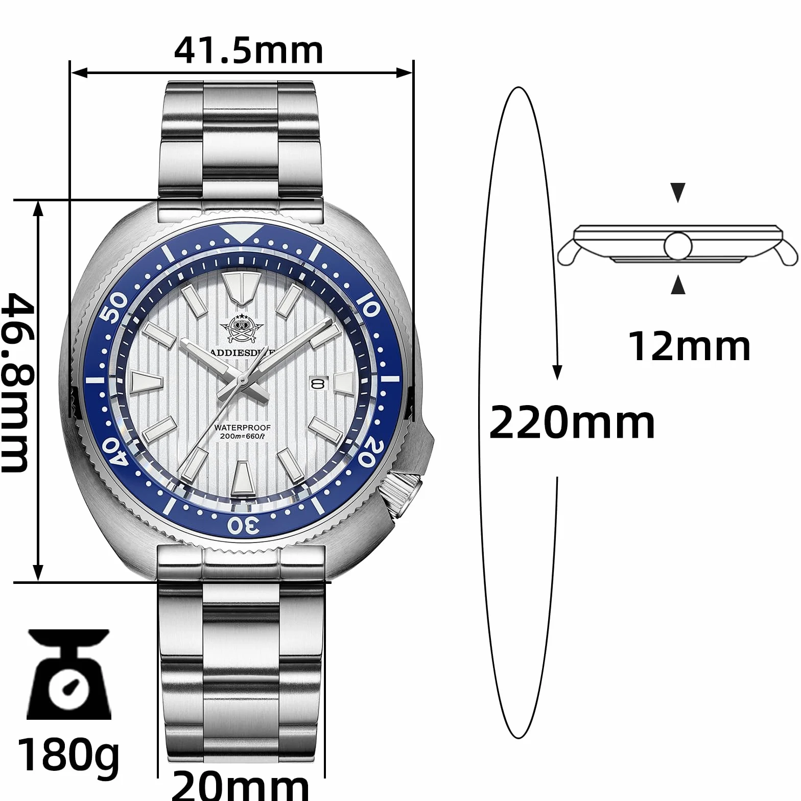 ADDIESDIVE Zegarek do nurkowania dla mężczyzn 200m szafirowe szkło tarcza z wzorem 3D żaluzje ceramiczna ramka świecący japoński mechanizm kwarcowy zegarek ze stali nierdzewnej AD2507