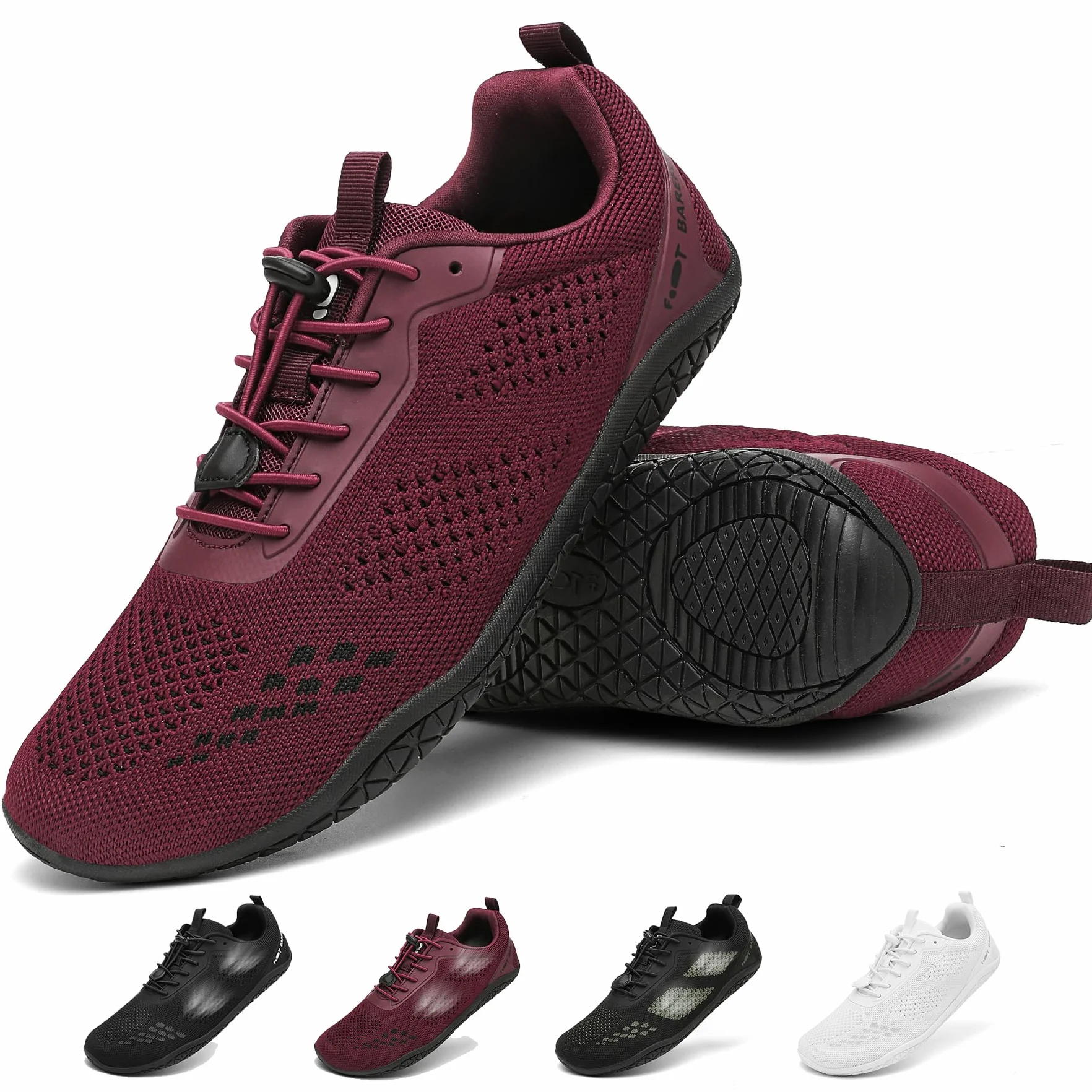 Geweo Buty Barefoot Męskie i Damskie Lekkie Wygodne Buty Sportowe Treningow z Szeroką Skrzynią na Palce Oddychające Buty do Biegania, do CrossFit z podeszwą Zero-Drop Unisex Burgund Czerwony 42EU