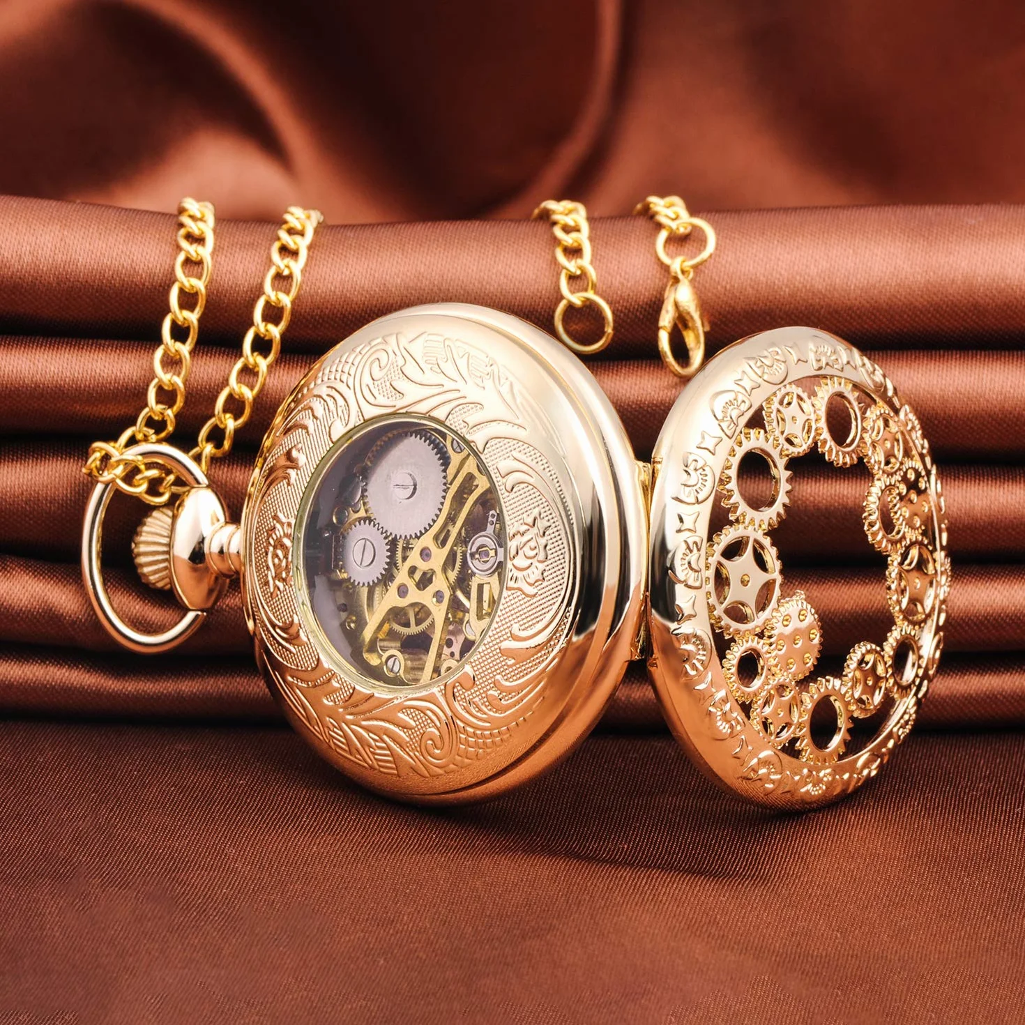 Unendlich U Męski zegarek kieszonkowy z cyframi rzymskimi z łańcuszkiem, analogowy, ręcznie nawijany, uniseks, retro, steampunk