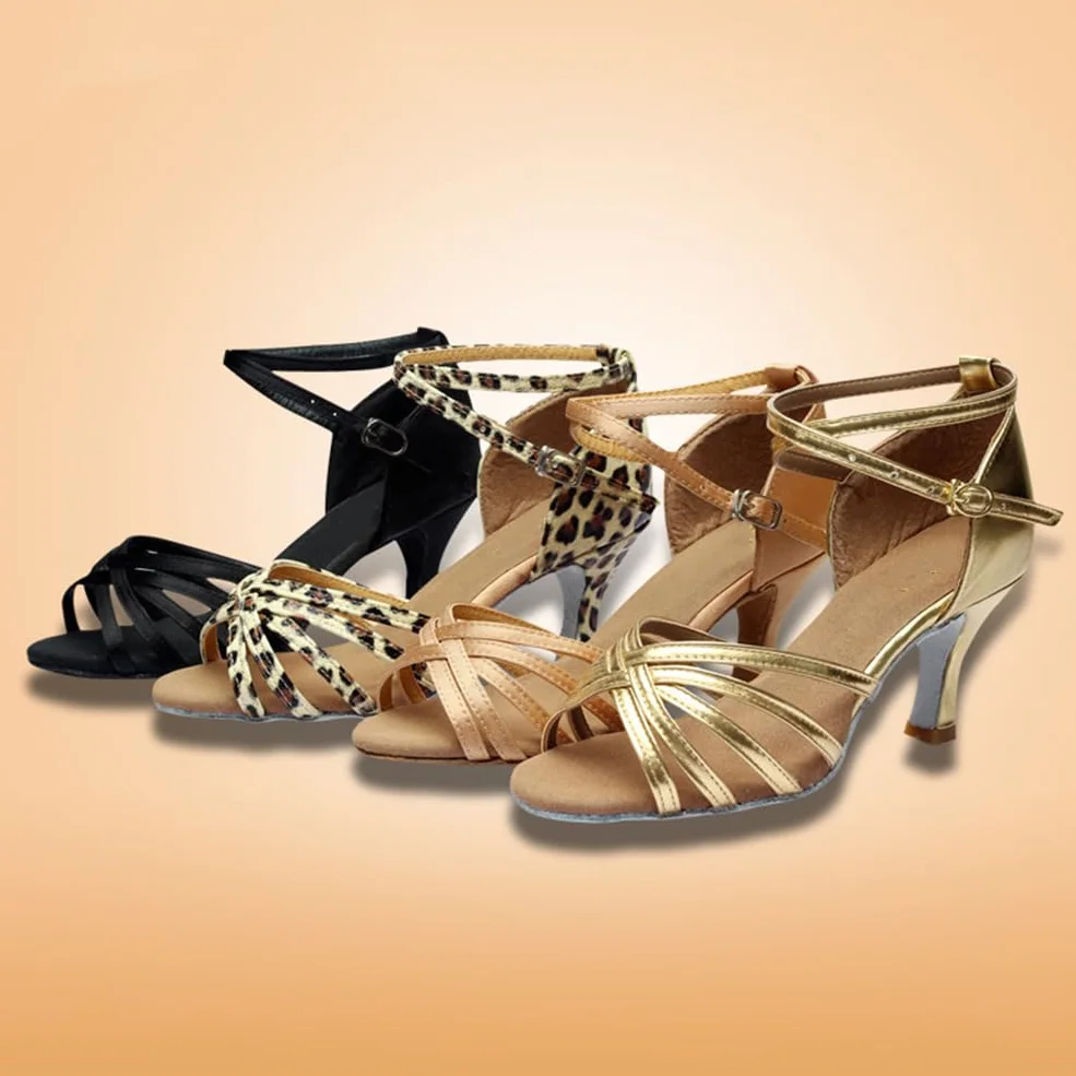 Latino Buty do tańca dla kobiet Obcasy 5 cm Buty do tańca latynoamerykańskiego Satynowe buty jazzowe damskie Tango Bachata Buty z odkrytymi palcami 7 cm