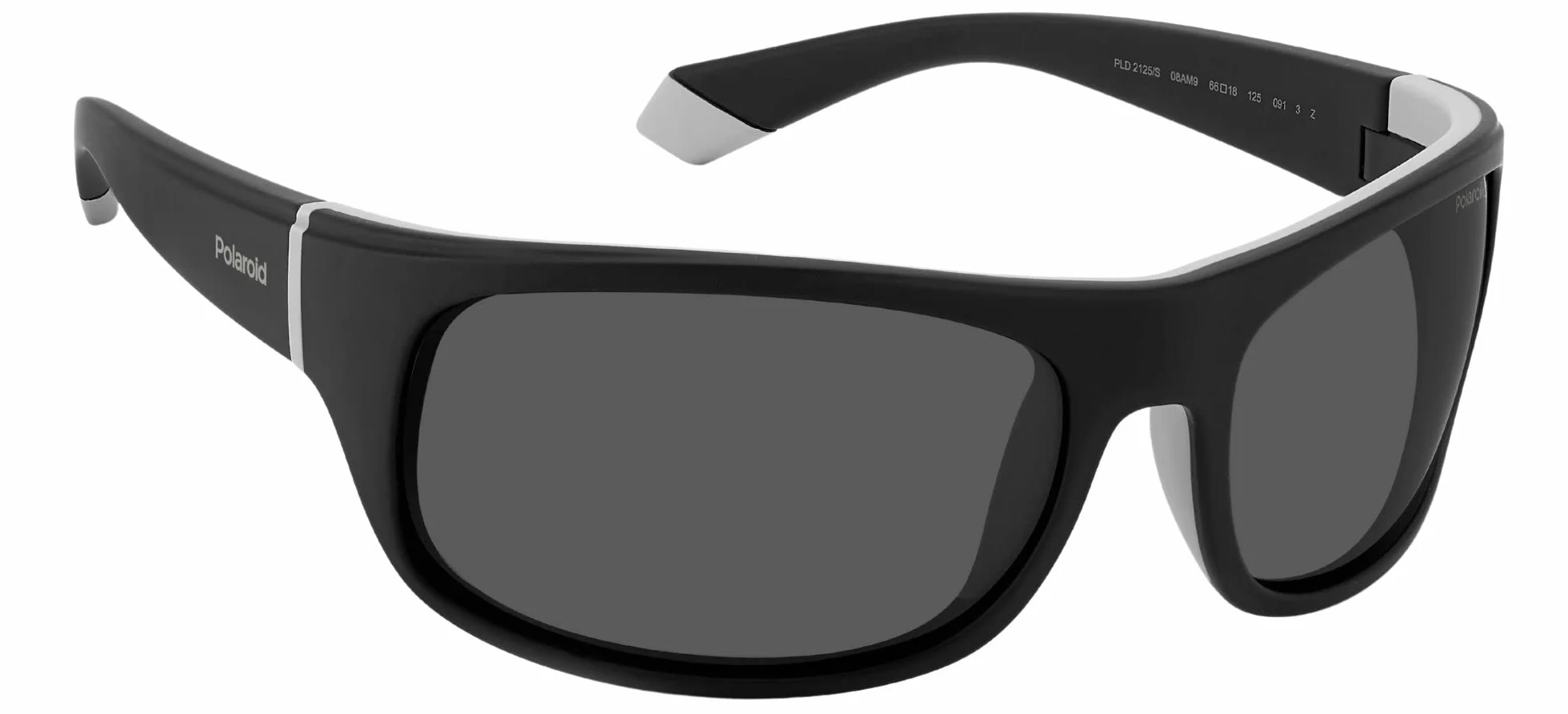 POLAROID 2125/S Męskie 66 mm CZARNE, PROSTOKĄTNE Spolaryzowane szare soczewki, okulary przeciwsłoneczne, Szary, 66/18/125