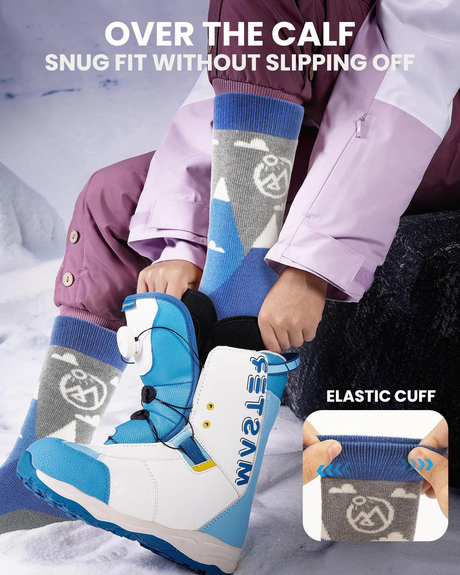 OutdoorMaster Skarpety narciarskie z wełny merynosów dla dzieci, chłopców i dziewczynek, termiczne zimowe ciepłe skarpety snowboardowe na zimną pogodę