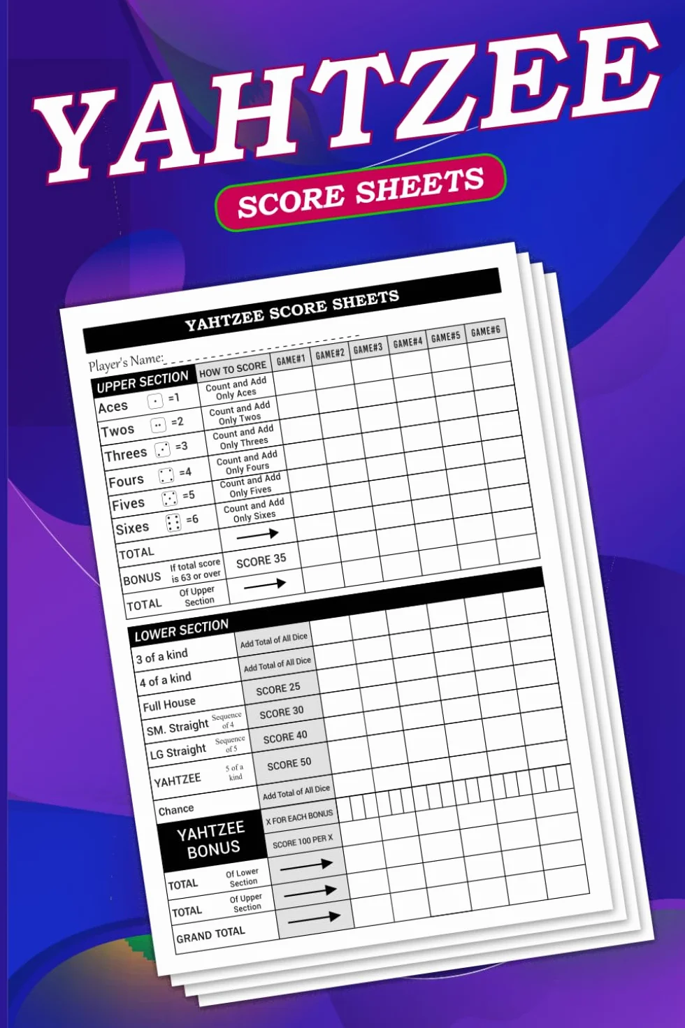 Yahtzee Score Sheets: 110 Double Sided Yahtzee Score Pads for Scorekeeping | 6"x9" Yahtzee Score Cards