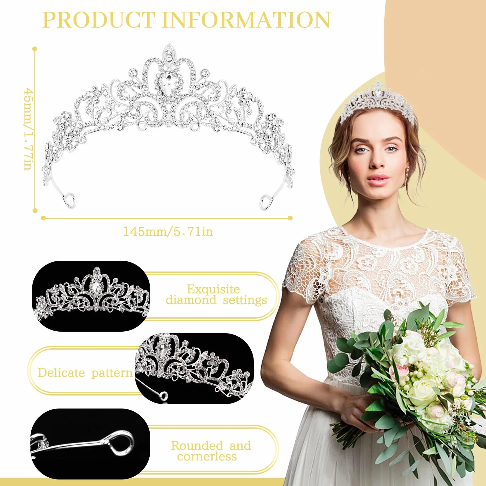 Rierousy Tiara ślubna korona damska korona dla panny młodej, kryształowa korona ze strasu, diadem ślubnym, na wesela, studniówkę, konkursy, imprezy księżniczki, przyjęcia urodzinowe itp