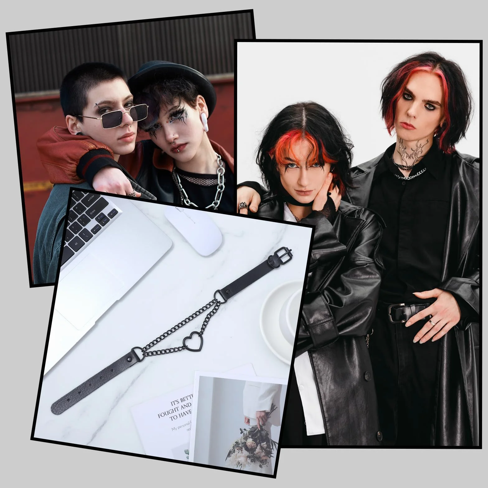 Grevosea Kołnierz typu choker, dla kobiet, regulowany kształt serca, gotycki naszyjnik, czarna skóra, choker, kołnierz lat 80., rave, punk, akcesoria na Halloween, gotyckie stroje, biżuteria, prezent