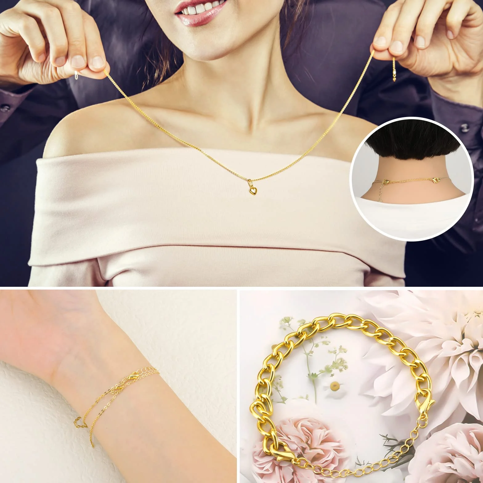 8 sztuk Jewelry Extender Chain, Rozmiar 4 Extension for Necklace Chain Lancuszek Przedluzajacy do Tworzenia Bizuterii Naszyjnik Bransoletka Obraczka (4 Zlote, 4 Srebrne)