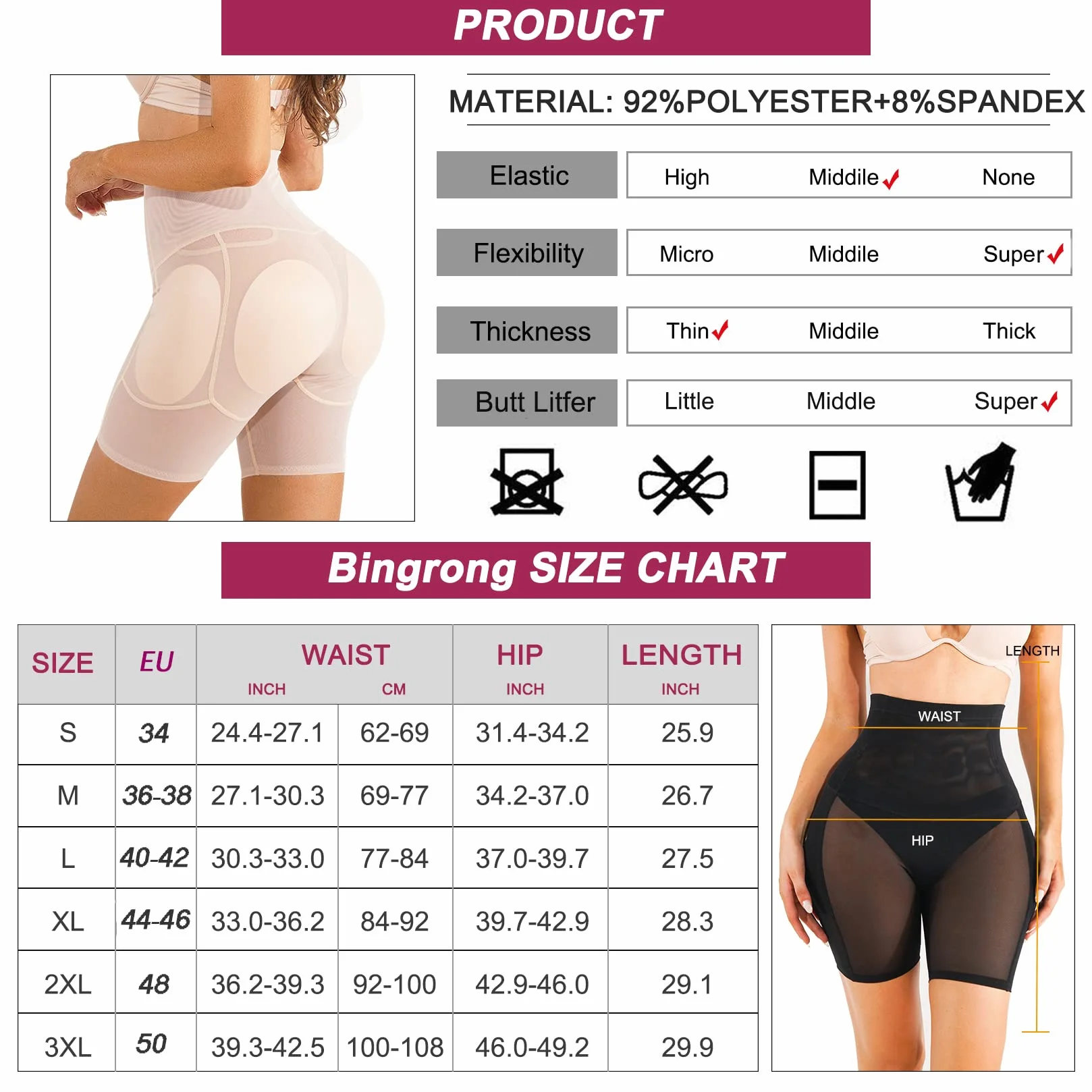 Damskie majtki push-up, wyszczuplające brzuch, z nogawkami, modelujące pośladki, wysoka talia, oddychające majtki modelujące figurę