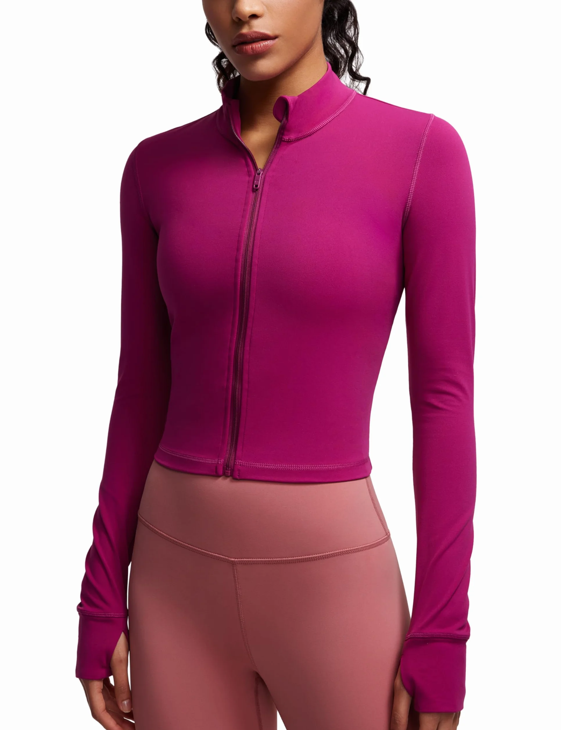 CRZ YOGA Damska kurtka treningowa Butterluxe z zamkiem błyskawicznym i krótkim rękawem, dopasowana, lekka, sportowa koszulka do jogi z otworami na kciuki