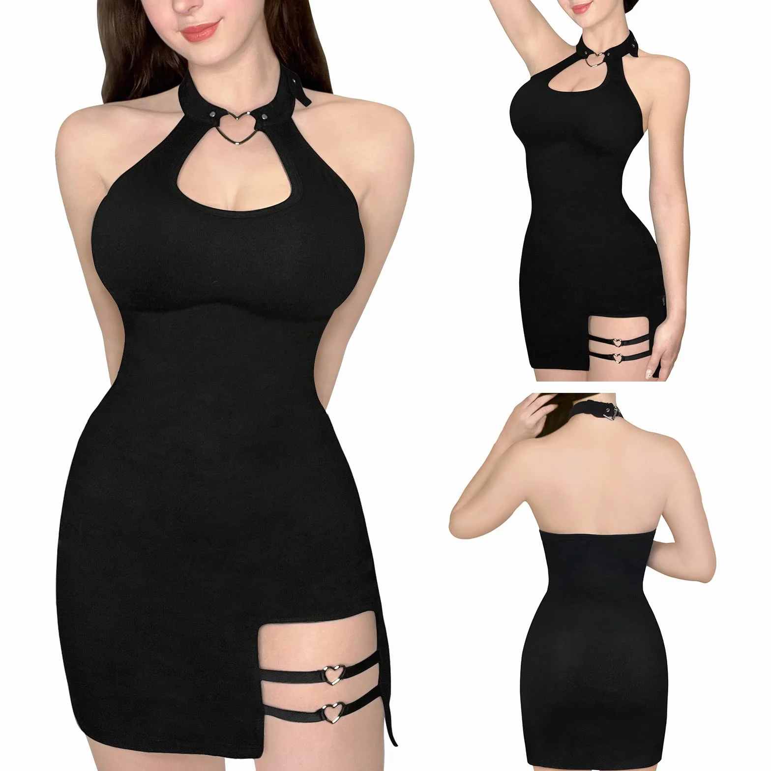 LittleForBig Damski Bawełniany Overall Vampy Kołnierzykiem Bodycon Mini Sukienka Spódnica Czarny XS
