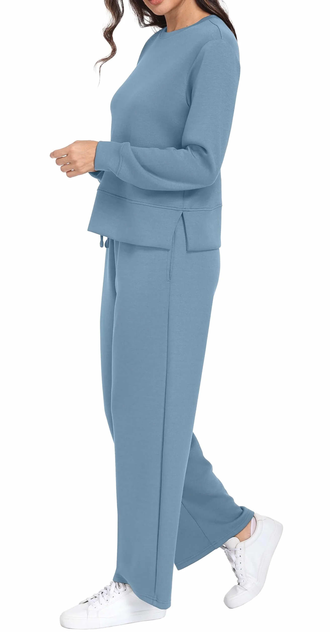 GRECERELLE Dwuczęściowy dres do joggingu, damski dres treningowy, jesienny strój, strój z długim rękawem, luźny dekolt z okrągłym dekoltem i dresami, spodnie do biegania z kieszeniami
