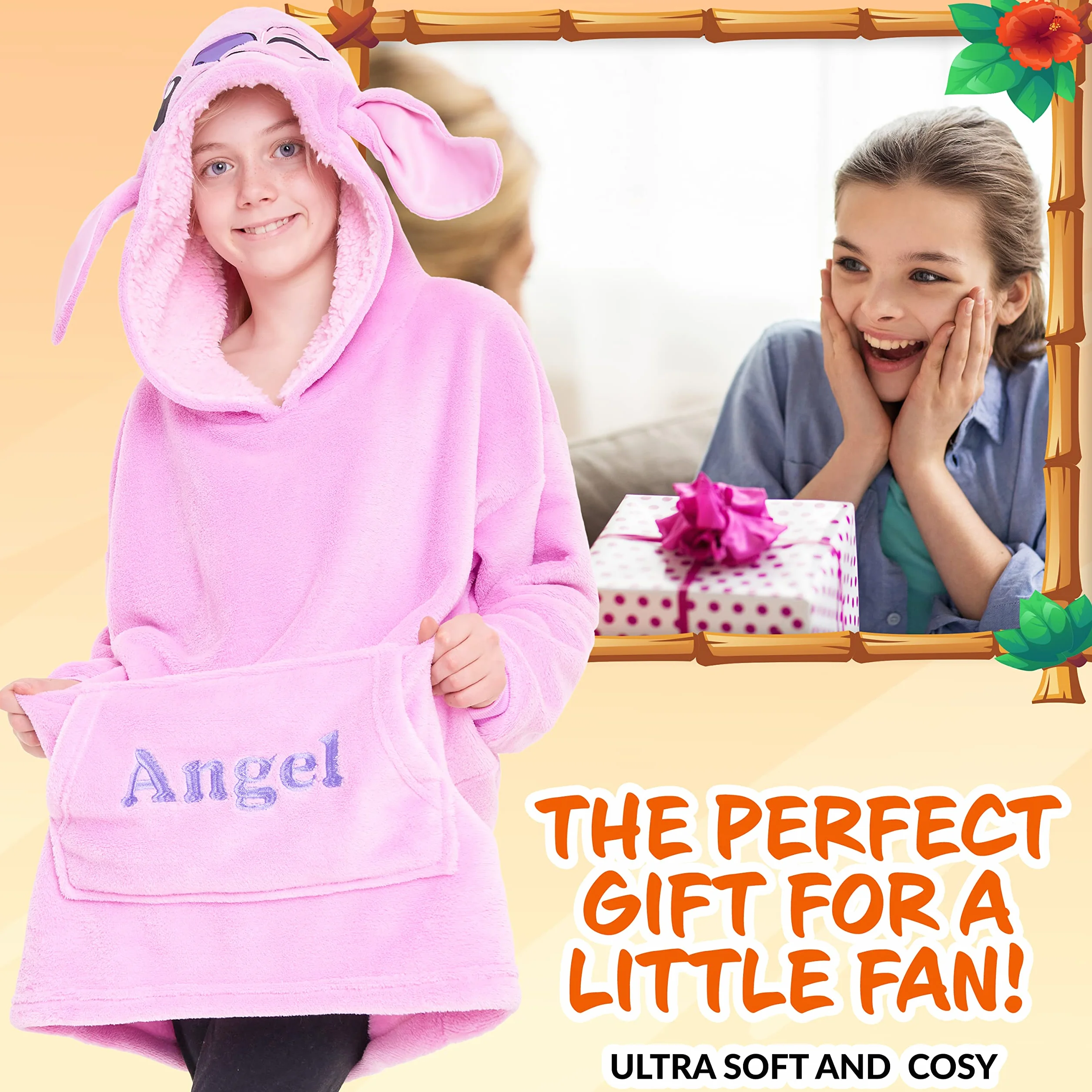 Polarowy koc z kapturem Disney Stitch dla dzieci i nastolatków - Puszysta bluza z kapturem w jednym rozmiarze - Stitch Prezenty