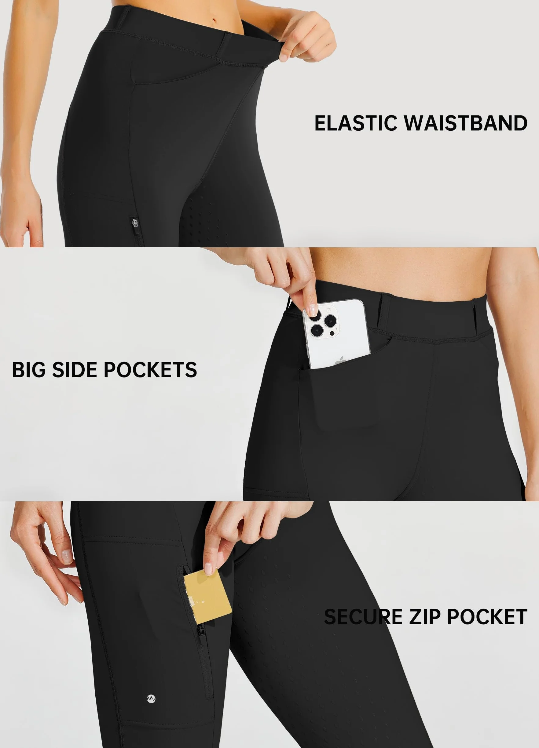 WILLIT Damskie bryczesy do jazdy konnej z pełnym obszyciem silikonowe bryczesy High Waist Stretch bryczesy z zamkiem błyskawicznym szlufki na