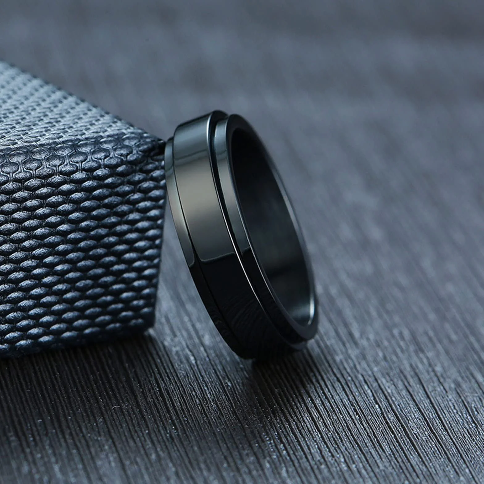 Epinki Pierścionek Fidget męski 6 mm, stal nierdzewna, srebrny/czarny/złoty/różowe złoto, pierścionek spinner, polerowany