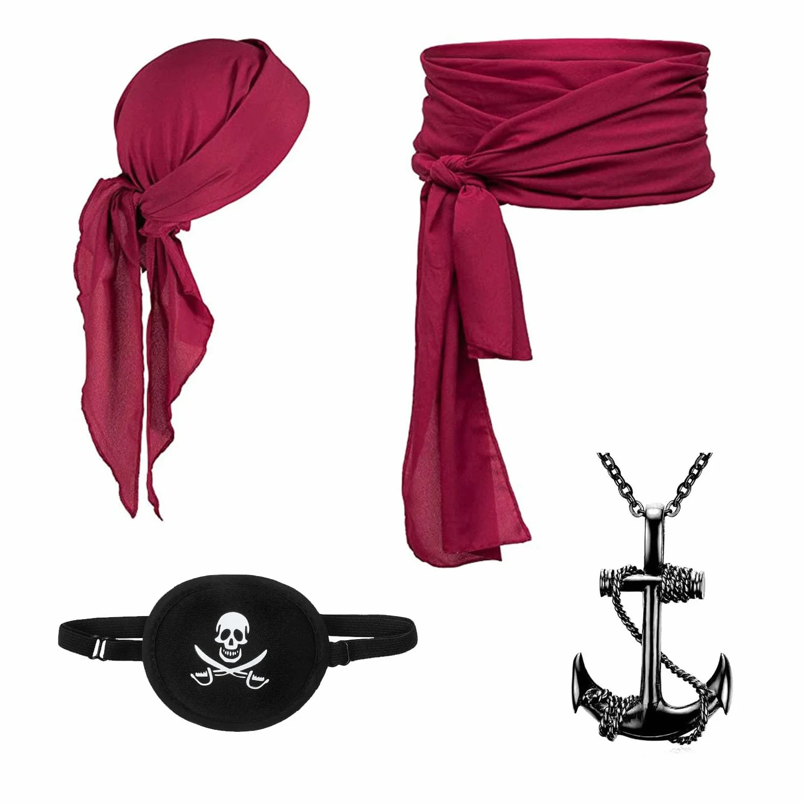 Zestaw 4 kostiumów średniowiecznych, renesansowych piratów, bandana, duża szarfa, pasek, opaska na oko, naszyjnik, akcesoria dla dorosłych, mężczyzn, na imprezę