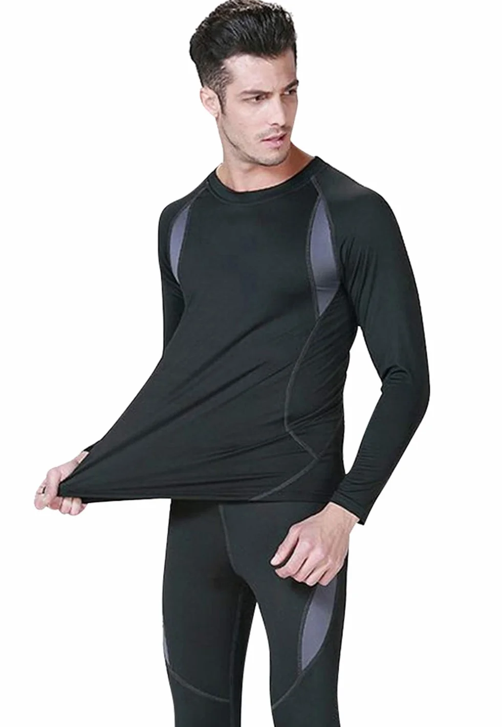 HAINES Zestaw bielizny termicznej, ciepła, oddychająca, bielizna narciarska dla mężczyzn, rozm. S-2XL, Nowy czarny, XL