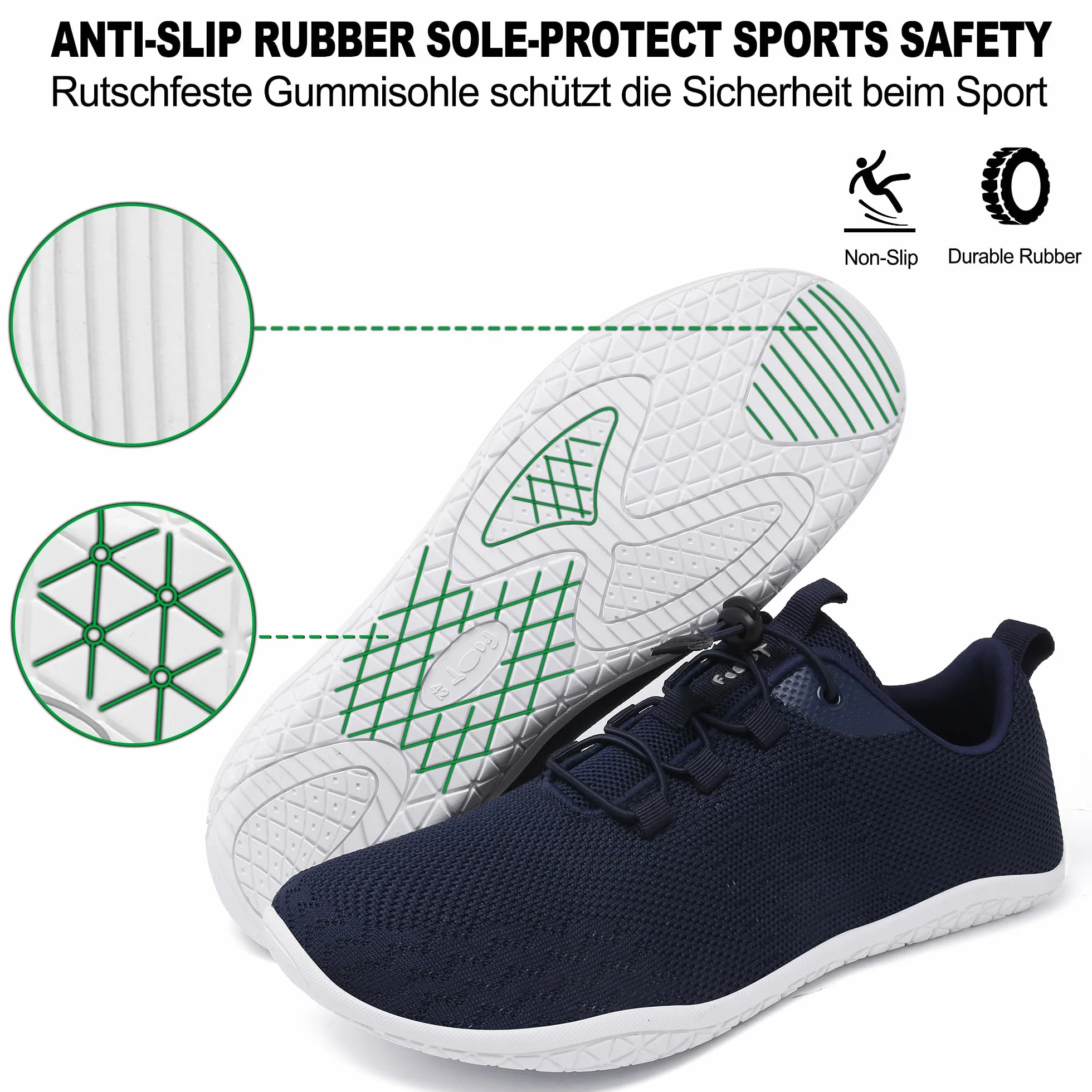 Geweo Buty Barefoot Mężczyźni Kobiety Lato Barefoot Shoes Szeroką Skrzynką na Palce Lato Oddychające Buty do Biegania Buty do Treningu Lekkie Wygodne Buty Fitness Sneaker Unisex Ciemnoniebieski 43EU