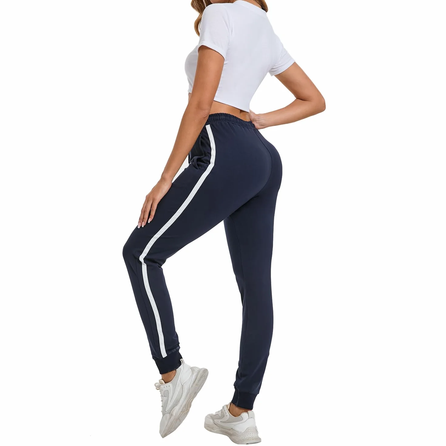 Spodnie do Joggingu Damskie Bawełniane Spodnie Treningowe z Paskami Spodnie Sportowe Spodnie do jogi dla Spodnie do biegania z Kieszeniami Spodnie Treningowe Spodnie Rekreacyjne