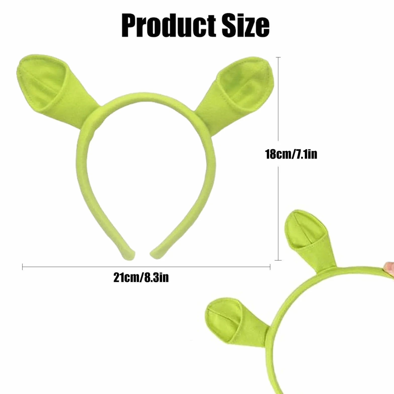 Shrek Ears, uszy dla Shreka, zielona opaska na głowę, opaska na głowę, na Halloween, Boże Narodzenie, przyjęcie, opaska na głowę, uszy zwierzęce, opaska na głowę