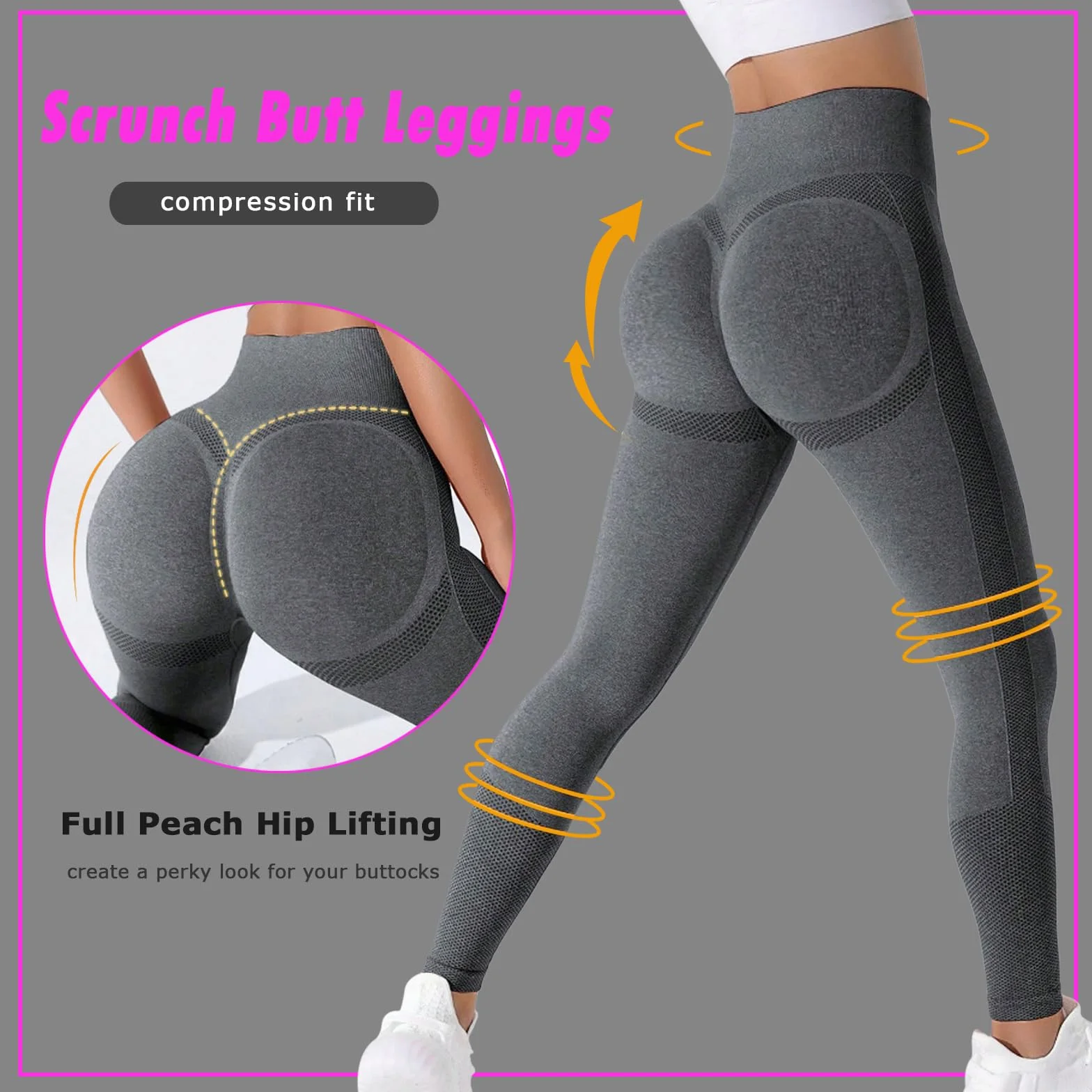 Legginsy sportowe damskie z wysokim stanem, z scrunch Butt Legginsy na siłownię Push Up Joga Kontrola brzucha Matowe elastyczne legginsy antycellulitowe