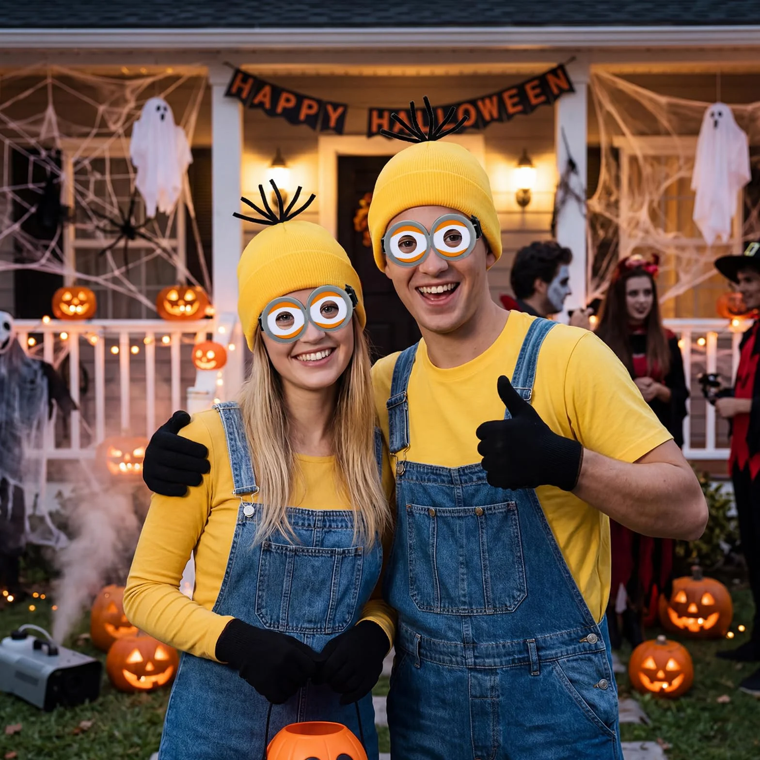 3 sztuki kostiumów Halloween dla dorosłych i dzieci, okulary steampunk z żółtą czapką i czarnymi rękawiczkami, zestaw do kostiumów na Halloween, kostium filmowy dla dorosłych na Halloween, karnawał