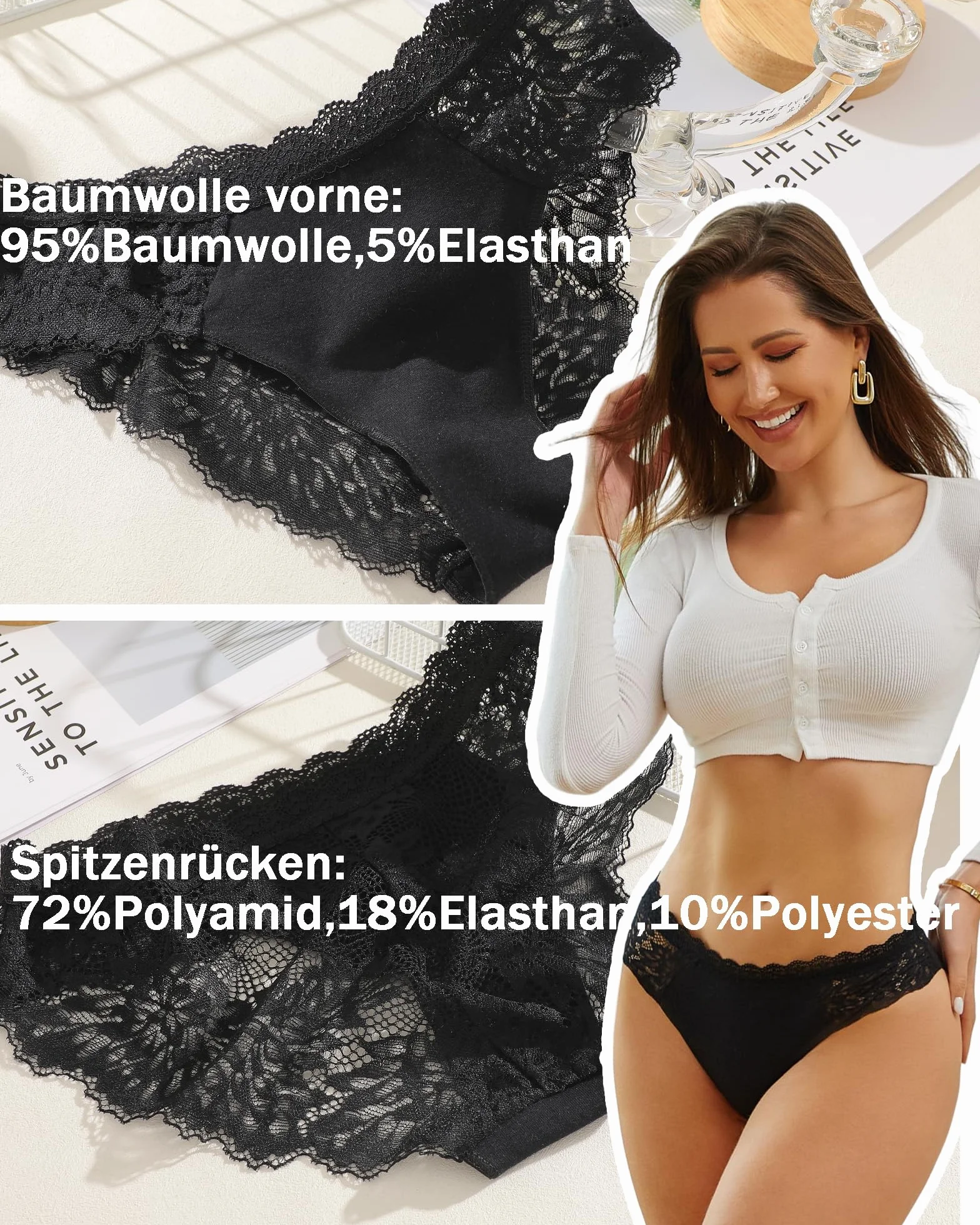 Sth Big Majtki damskie, bawełniane, koronkowe, seksowne majtki, hipsterskie, oddychające, damskie, miękkie, damskie majtki, bawełna, wielopak, 6