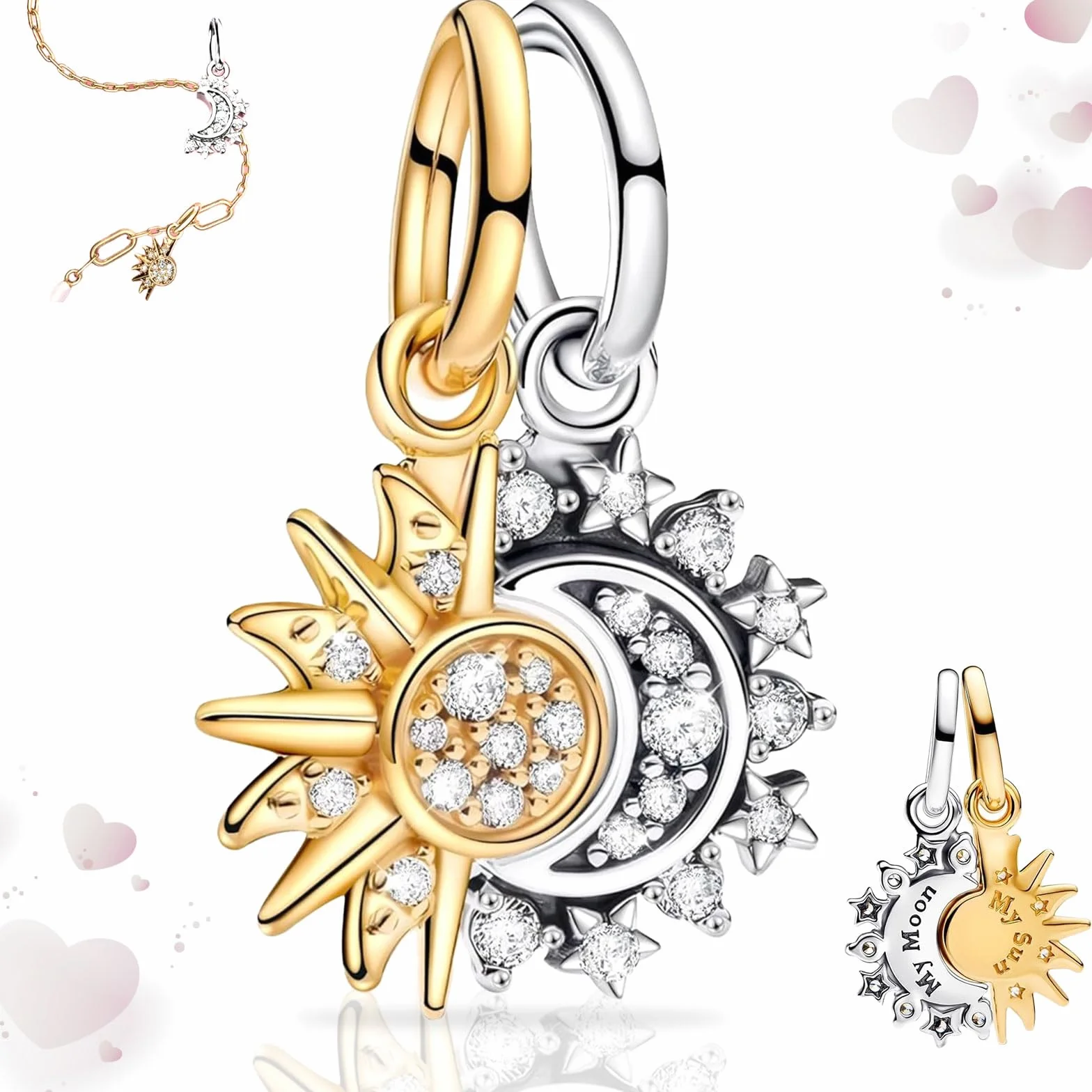 SoundZero Błyszczące słońce i księżyc Boże Narodzenie Charm, Love Beads Wisiorki, Pojedyncze wisiorki dla kobiet