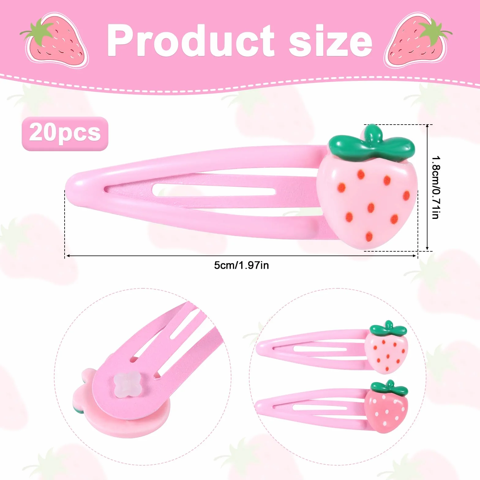 Gosknor 20 szt. Spinki do Włosów Truskawkowe, Różowe, Kawaii, Slodka, Metalowe, Akcesoria Y2K dla Kobiet