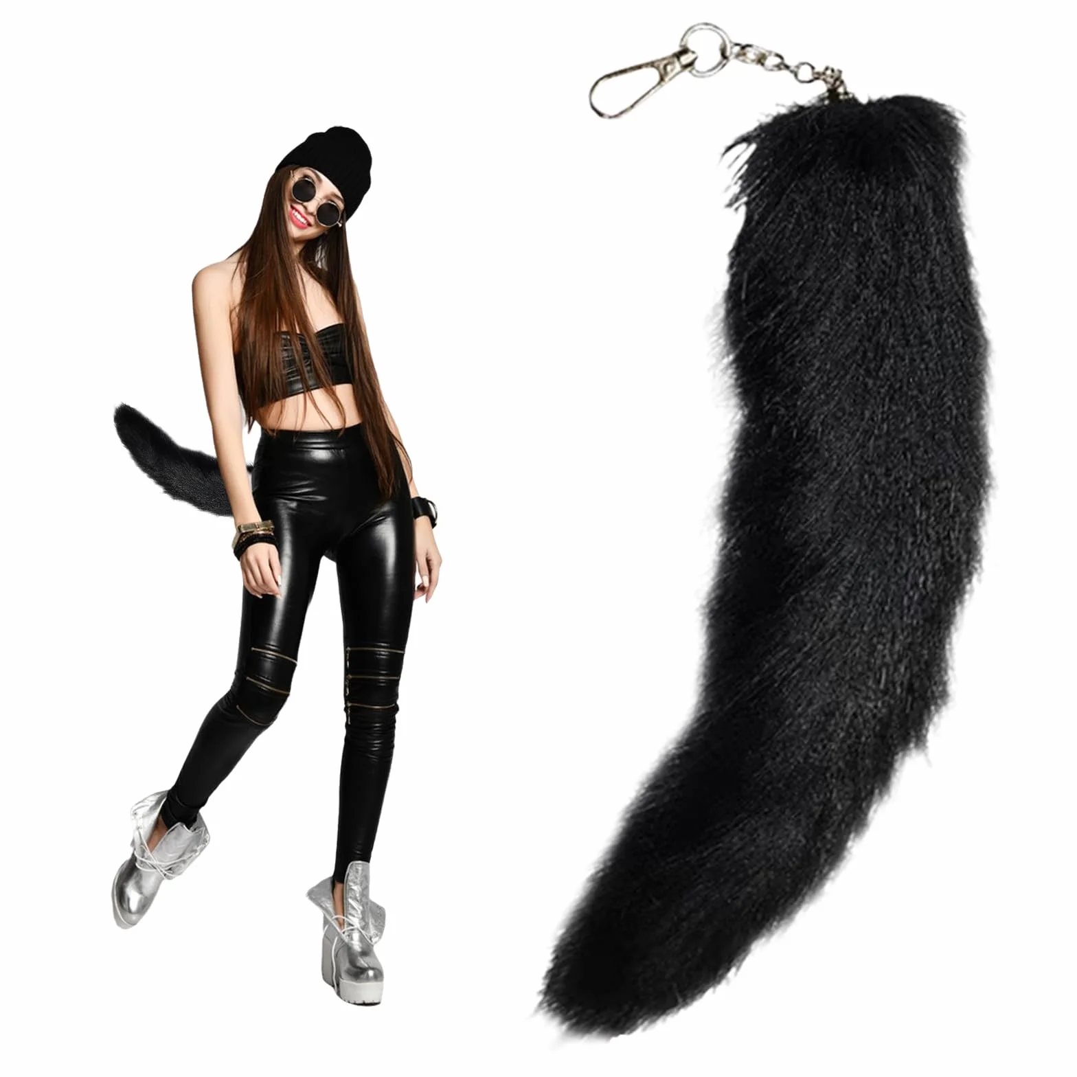 Pluszowy ogon ze sztucznego futra, długi ogon kota, fantazyjne przebranie, ogony zwierząt, przebranie na imprezę, karnawał, rekwizyt dla dorosłych, dzieci, na Halloween, długość 30 cm