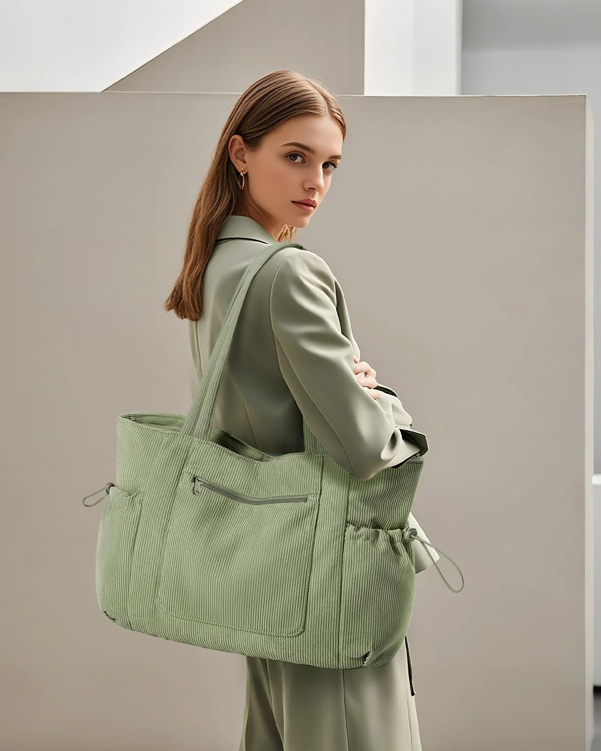 ECOHUB Cord Shopper damska duża torba z zamkiem błyskawicznym, torba robocza z kieszenią na laptopa o przekątnej ekranu 15,6", duża torebka do szkoły, na uczelnię, do biura, na co dzień, w podróż