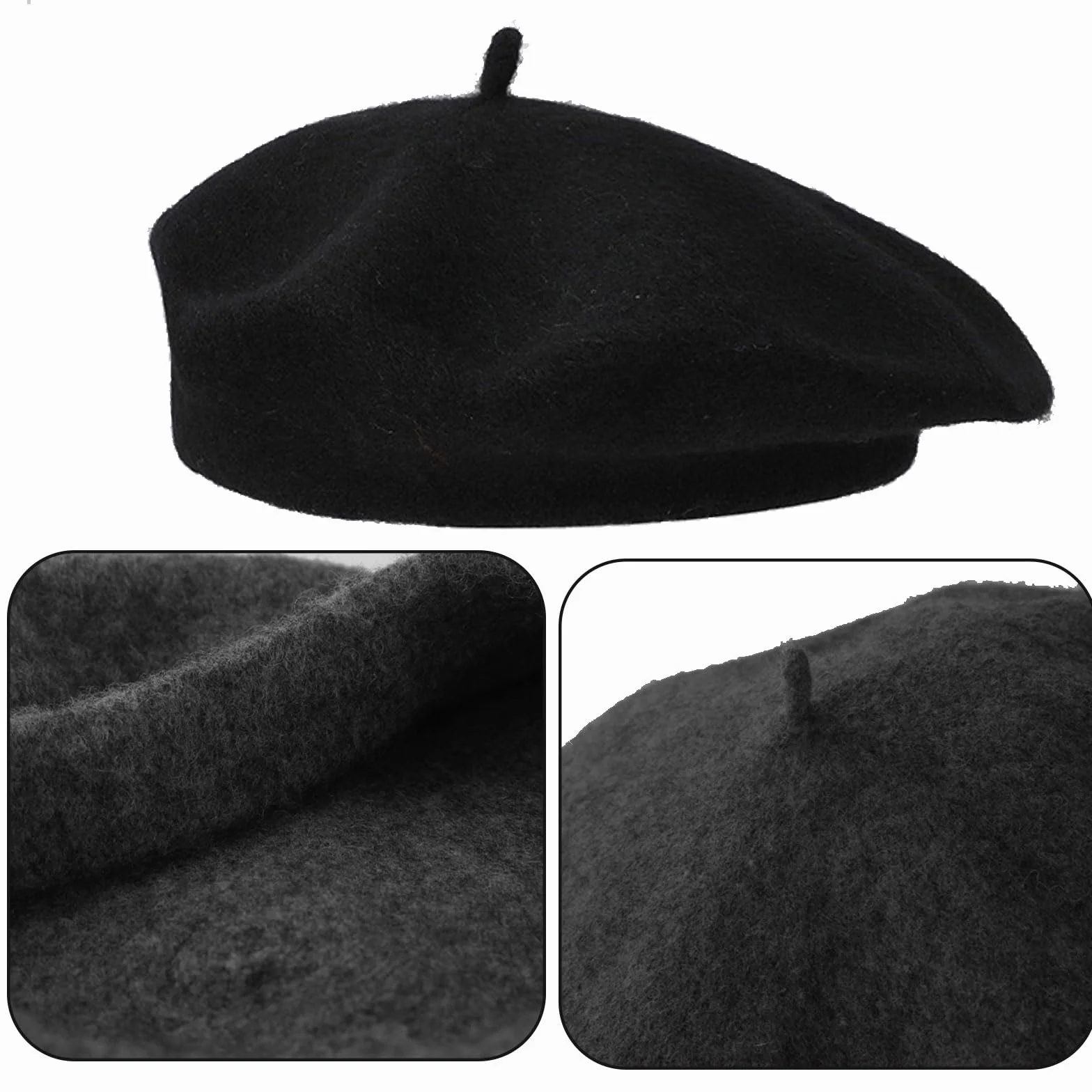 Beret wełniany dla dorosłych - Unisex miękki ciepły kapelusz artysty vintage, styl francuski, czarny