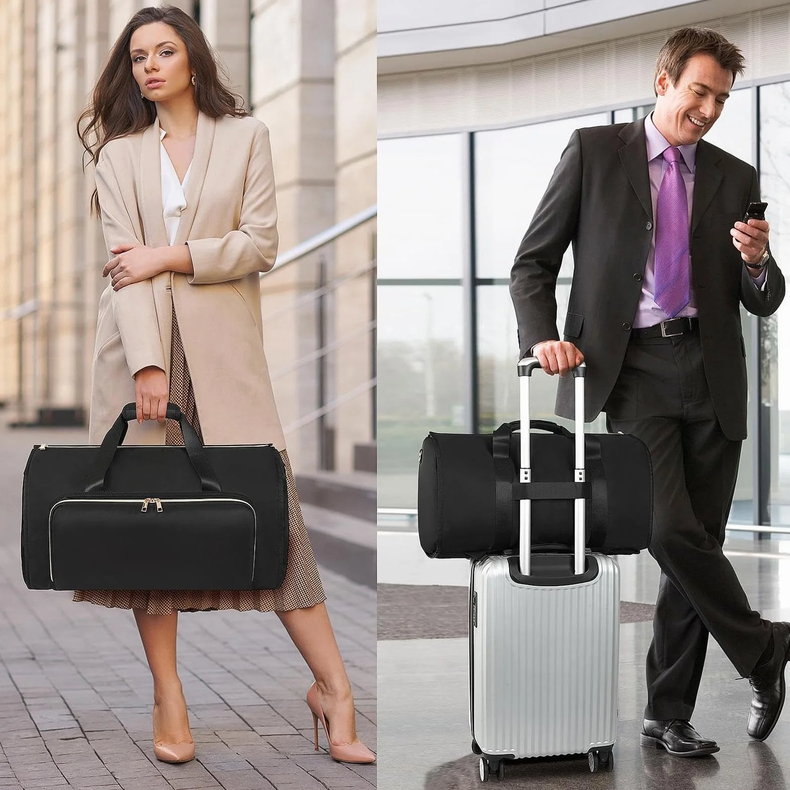 Torba transportowa Garment, 2 w 1, rozkładana torba podróżna, 20,98 x 12,99 x 12,01 cala składana z paskiem na ramię, na weekendowe wycieczki i organizację podróży, czarny, Se référer au descriptif,