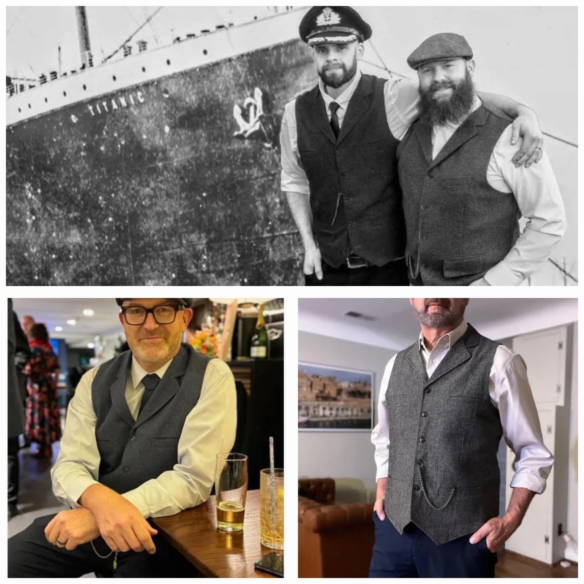 Tuikayoo Garnitur męski, kamizelka, slim fit, sukienka wełniana, kamizelka, tweed Herringbone dla świadków