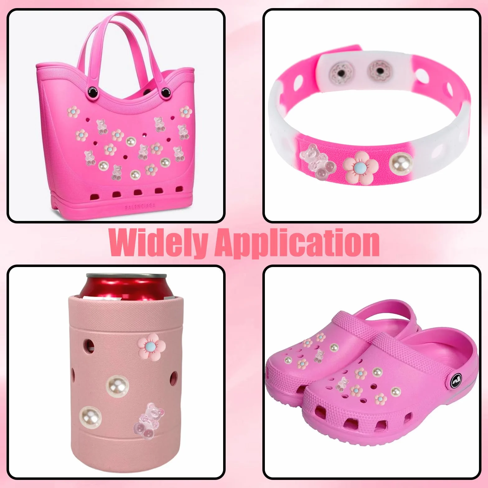 Zawieszki do butów Crocs, uroczy miś, perłowe buty, różowy kwiat, niedźwiedź, torby plażowe, prezenty urodzinowe
