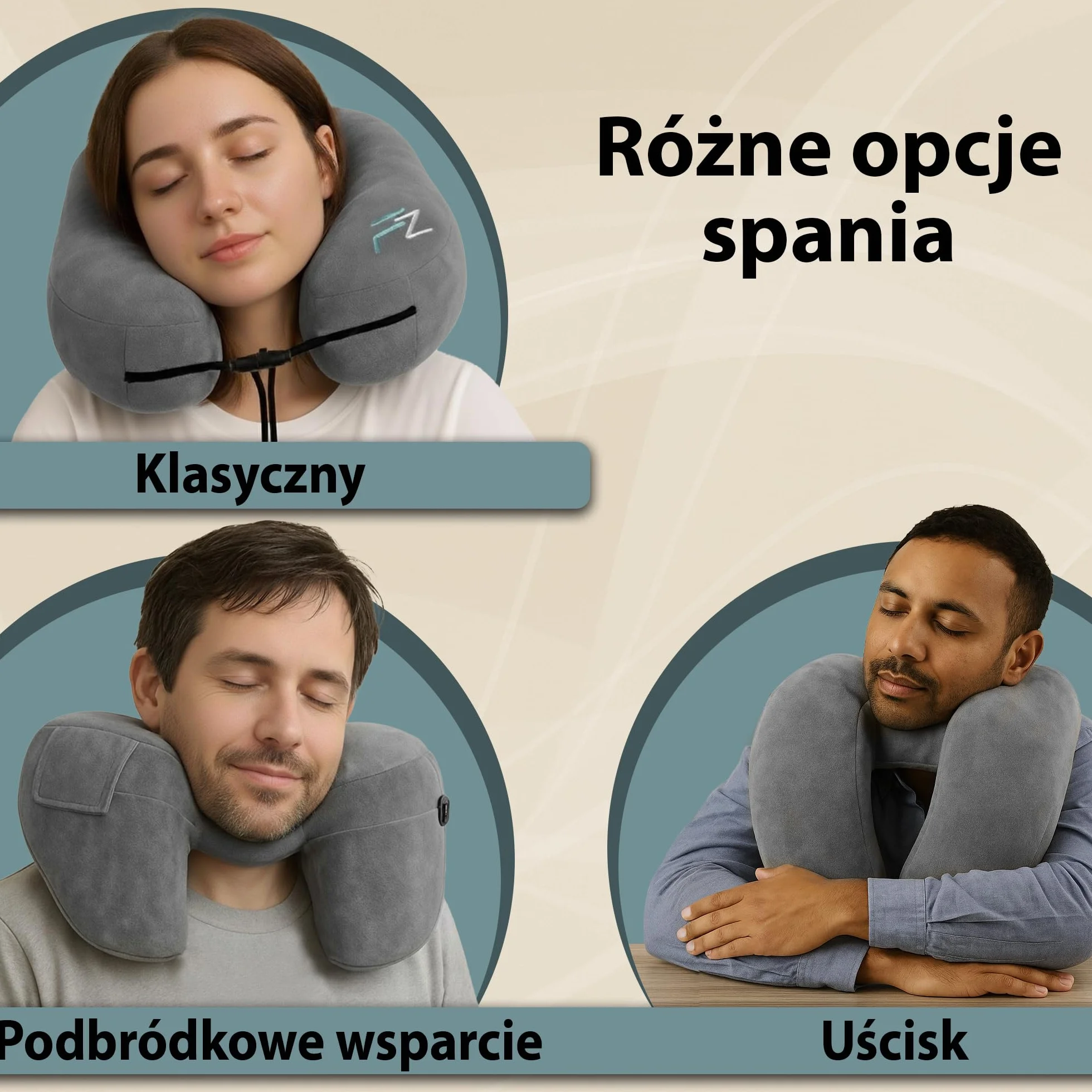 FLOWZOOM Air Dmuchana Poduszka Podróżna z Kapturem dla Kobiet - Do Samolotów, Pociągów i Samochodów - Poduszka Zapewnia Wsparcie Szyi 360 ° - Szybkie Pompowanie - Szary Rozmiar L