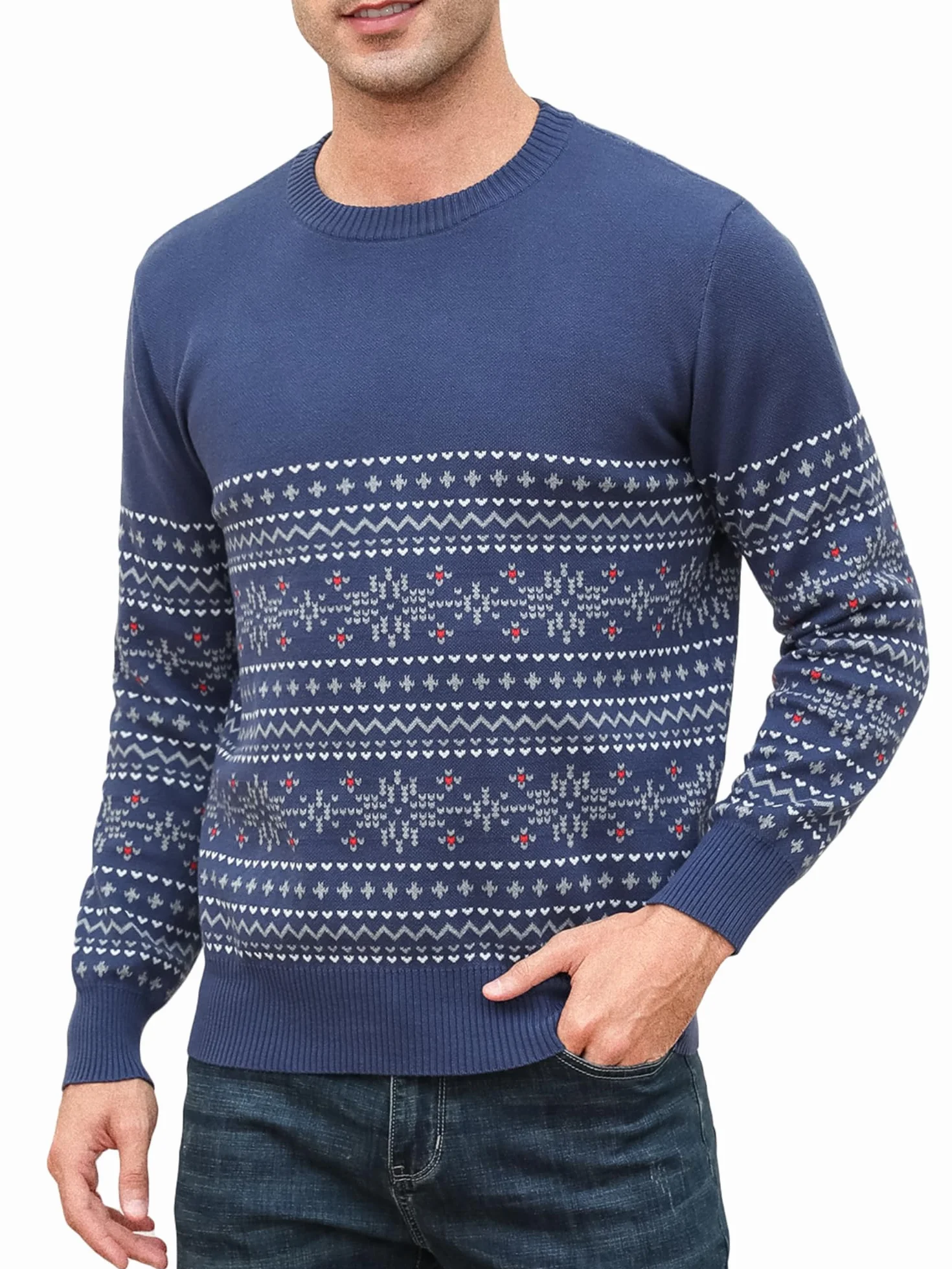 Męski sweter z dzianiny, sweter zimowy, okrągły dekolt, długi rękaw, sweter świąteczny, męski sweter zimowy, ciepły górny element garderoby na Boże Narodzenie