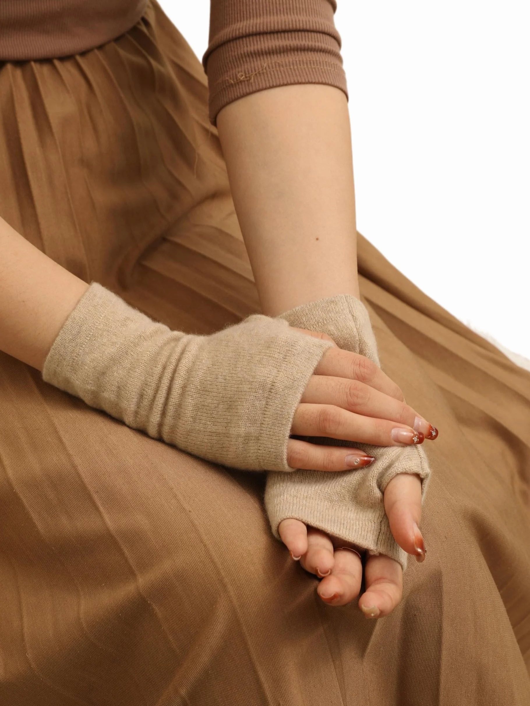 Kaszmirowa wełna damska ocieplacz pulsu rękawiczki bez palców, taupe Beige, 19 cm X 10 cm