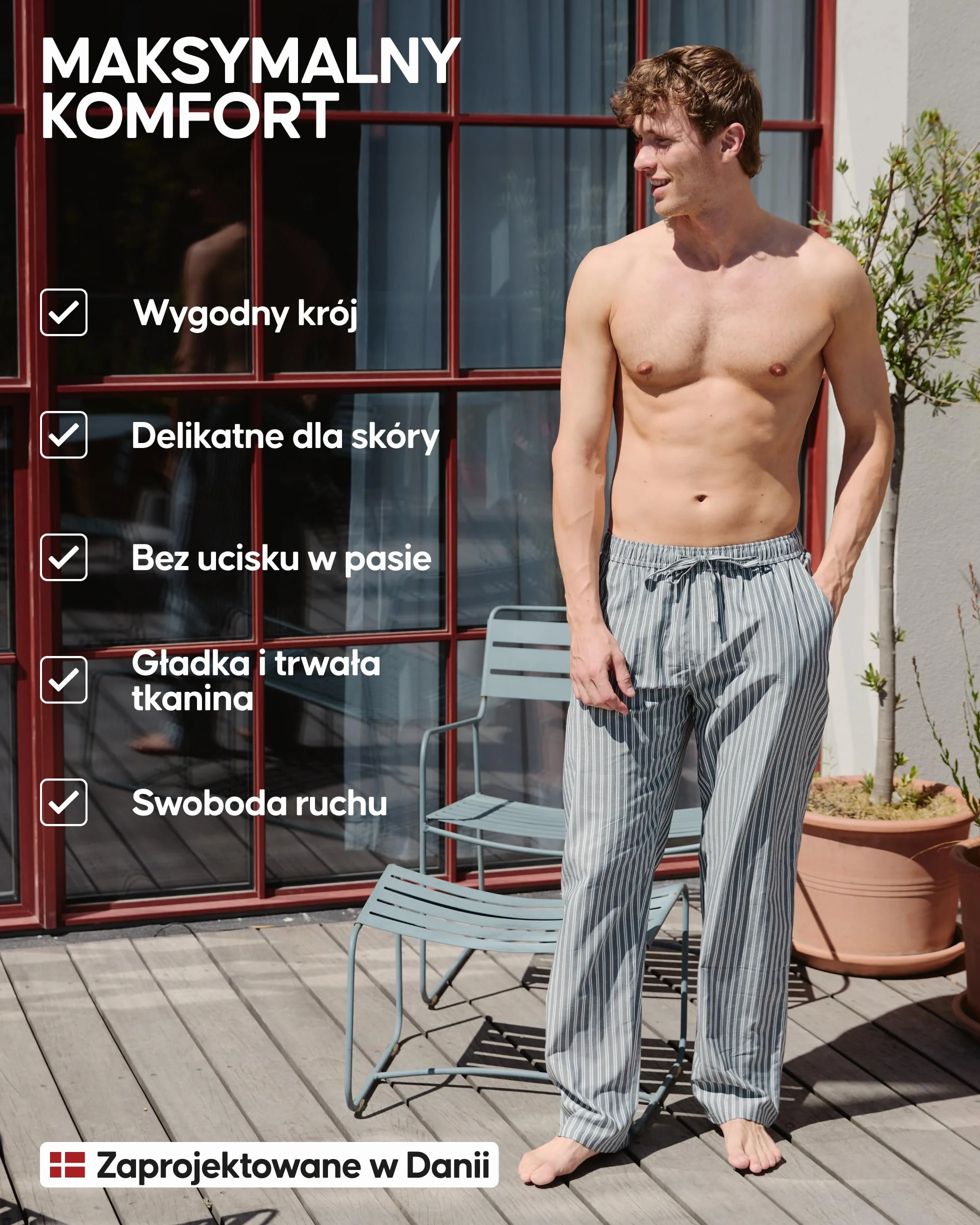 DANISH ENDURANCE Spodnie od Piżamy Męskie, 100% Bawełna Organiczna, Regulowany Sznurek, Luźny Krój