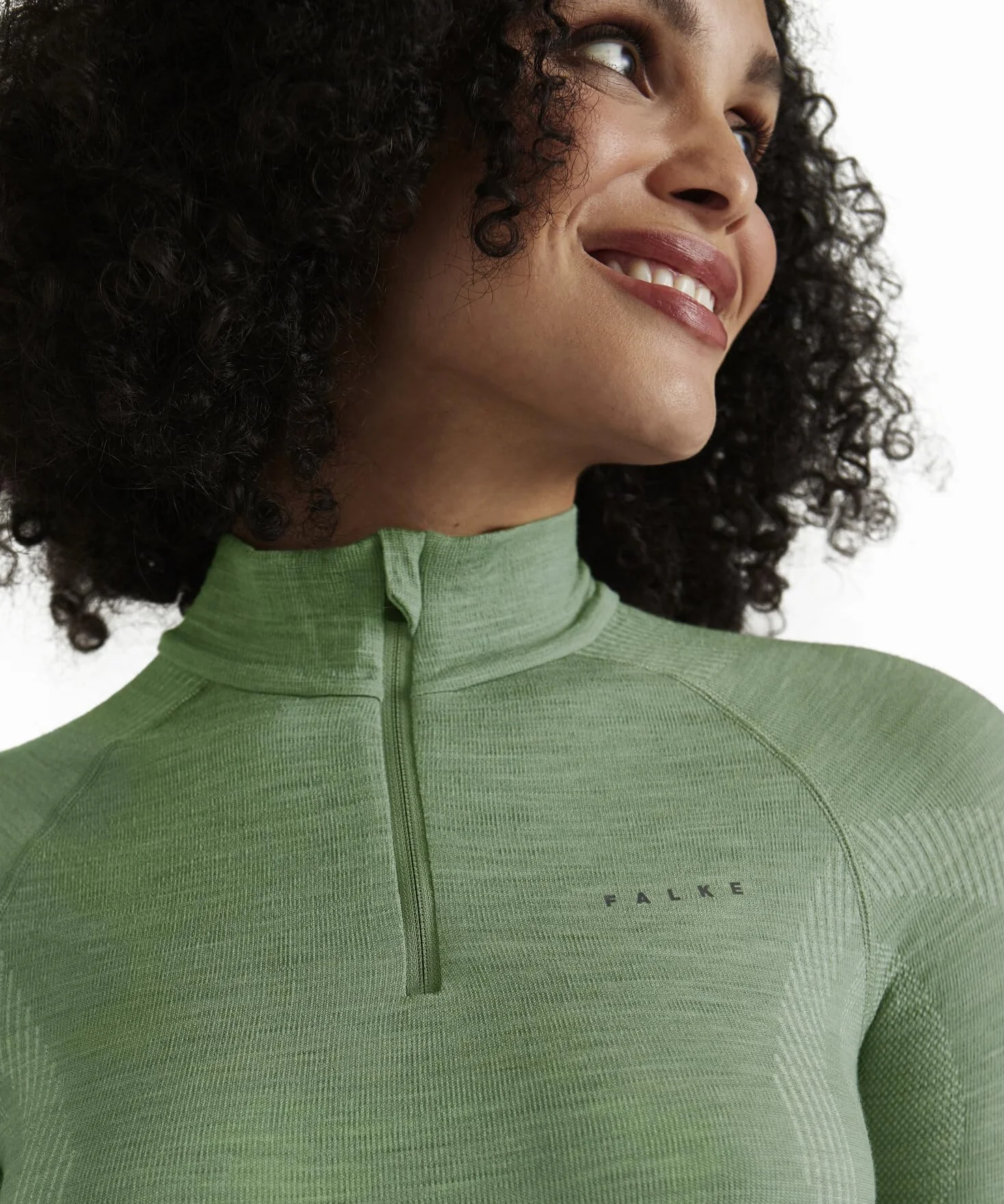 FALKE Kobiety Warstwa podstawowa (góra) Wool-Tech High Zip Neck W L/s Ts Wełna Materiał funkcjonalny szybkoschnące ciepłe 1 Sztuka, Zielony Quiet Green 7378, XS