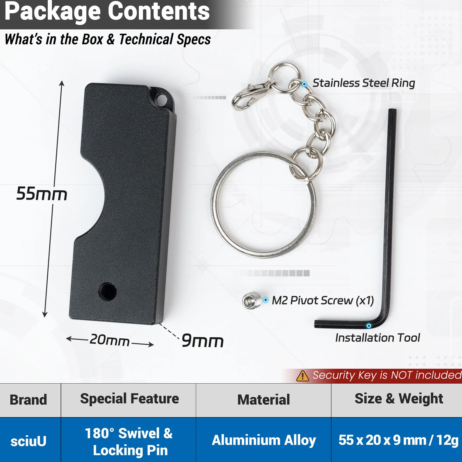 sciuU Metalowa składana obrotowa osłona kompatybilna z kluczem bezpieczeństwa Yubico NFC/YubiKey 5 NFC / 5 NFC FIPS, złącze USB-A - odporna na zarysowania ochronna obudowa ze stopu aluminium - klucz