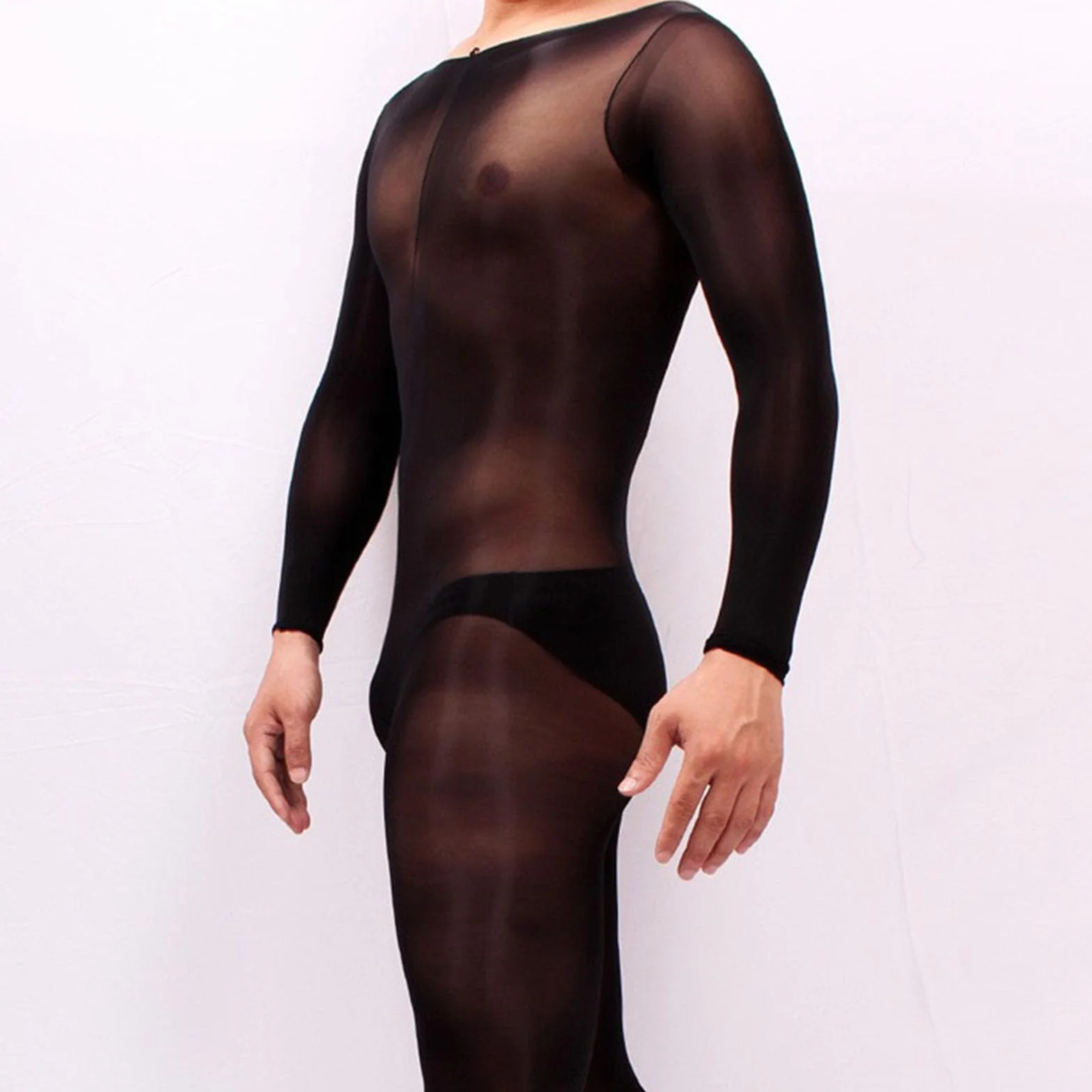HTRUIYATY Męskie błyszczące bodystocking 8D rajstopy na całe ciało Men Jumpsuit elastyczne i stylowe body, czarny, M