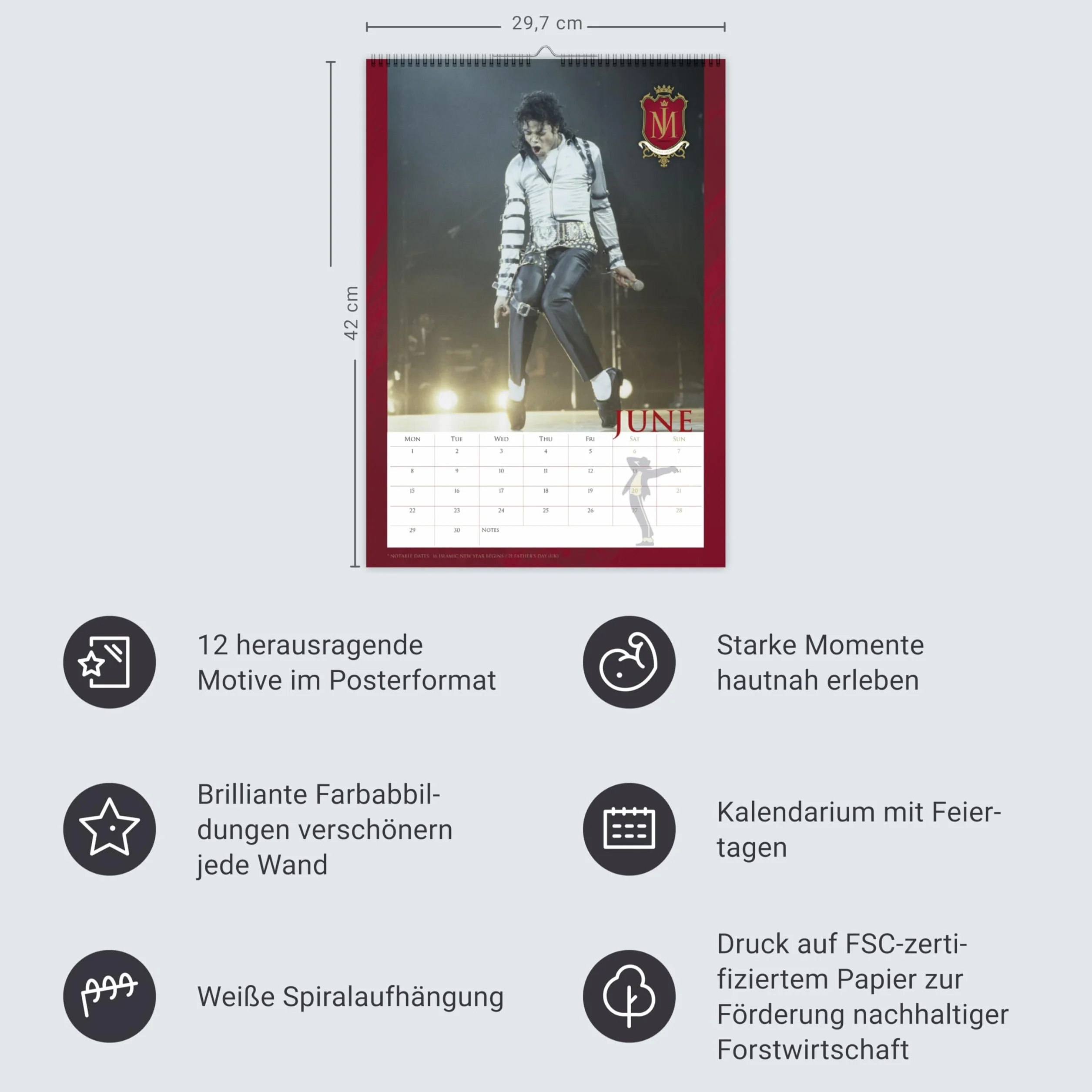 Michael Jackson Posterkalender 2026: Musikalische Begleitung durch das ganze Jahr mit der Pop-Legende Michael Jackson als Wandkalender.
