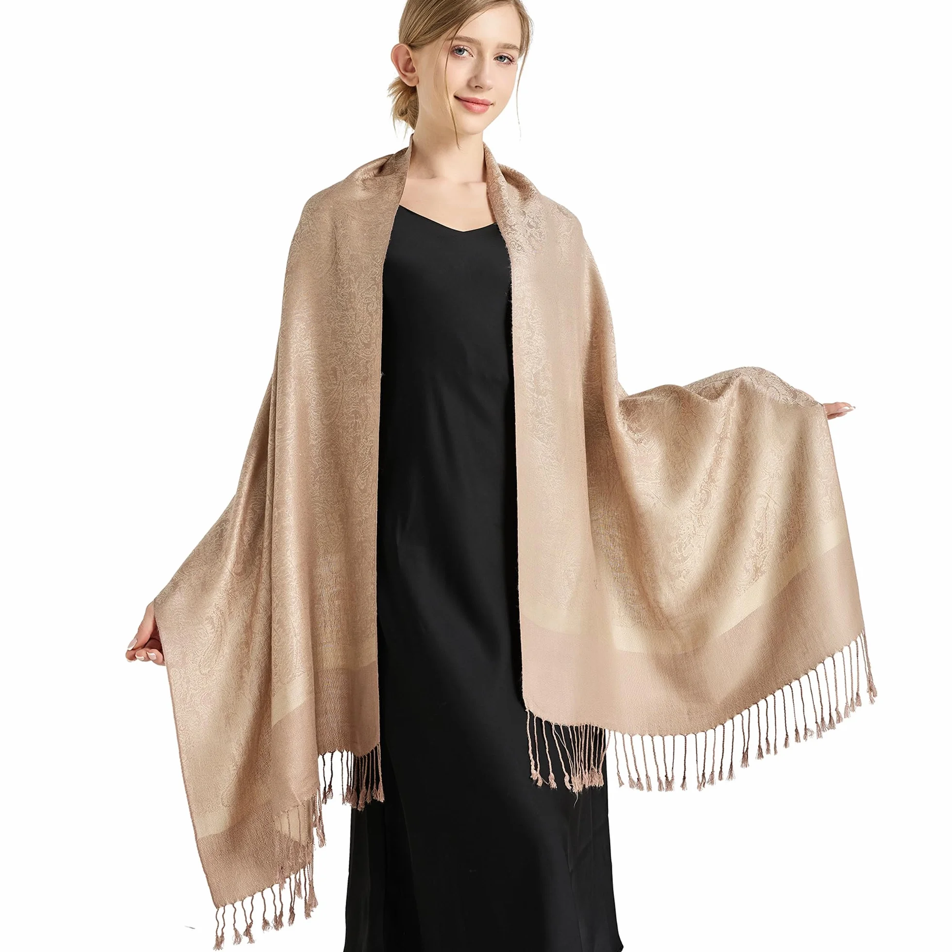 vimate Jedwabisty szal Paisley Pashmina - damski miękki dwustronny żakardowy szal paszminas do sukni wieczorowej szal podróżny