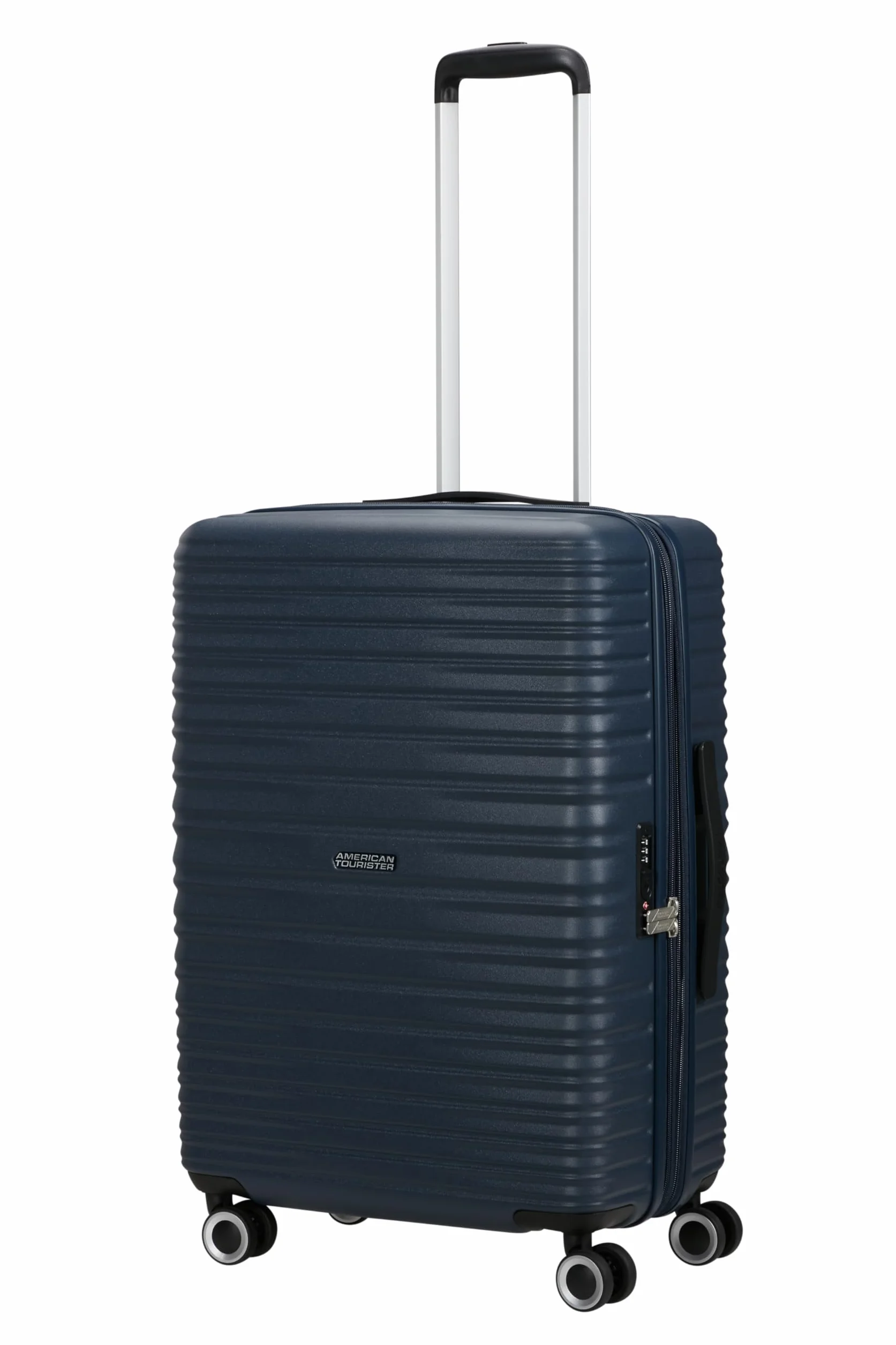 American Tourister Aerotech - 3-częściowy zestaw bagażowy z twardą skorupą (do przenoszenia, średni, duży) rozszerzalny zestaw wózków z zamkiem TSA - niebieski (metaliczny granat)